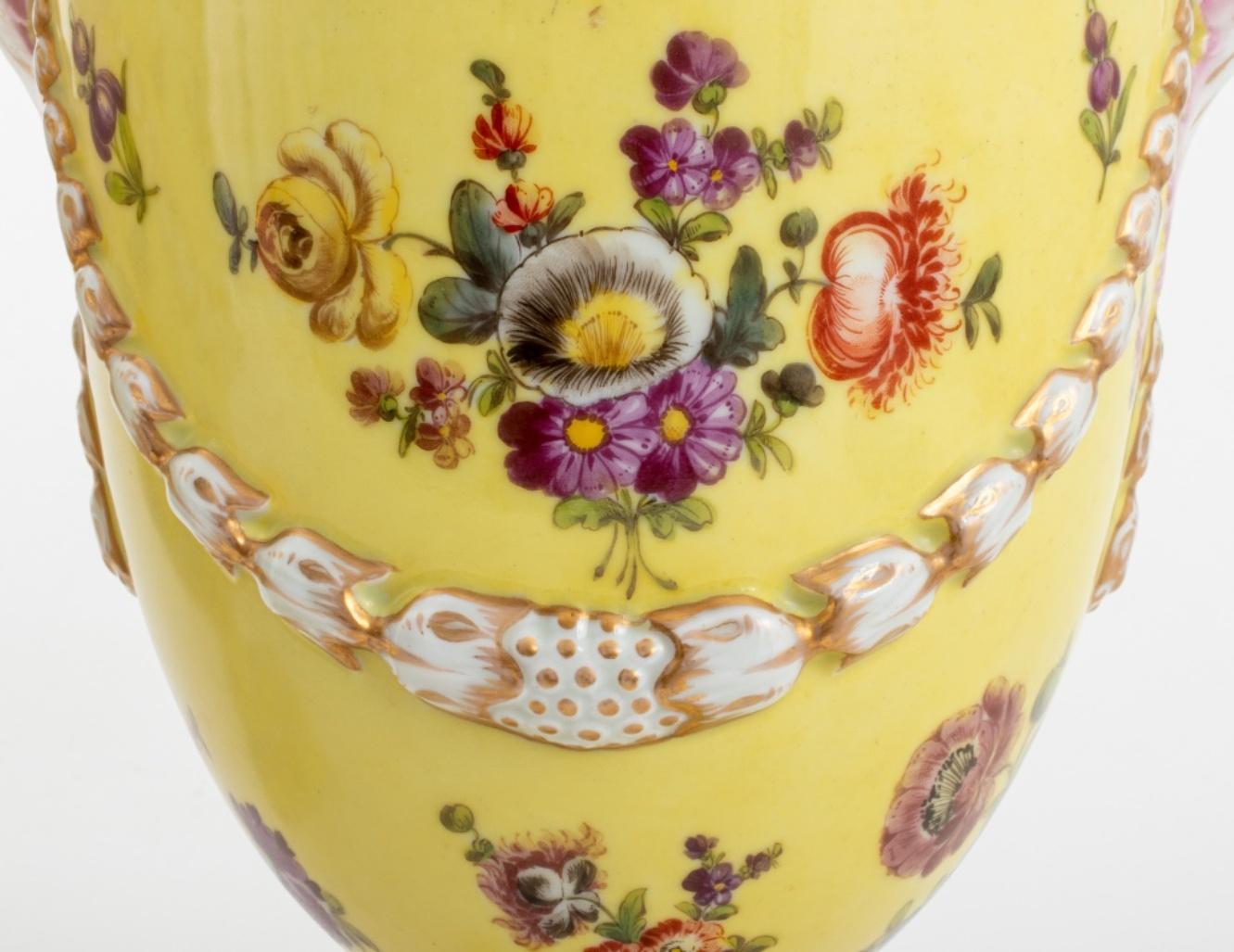 20th Century Dresden Covered Porcelain Urn Vases, Pair