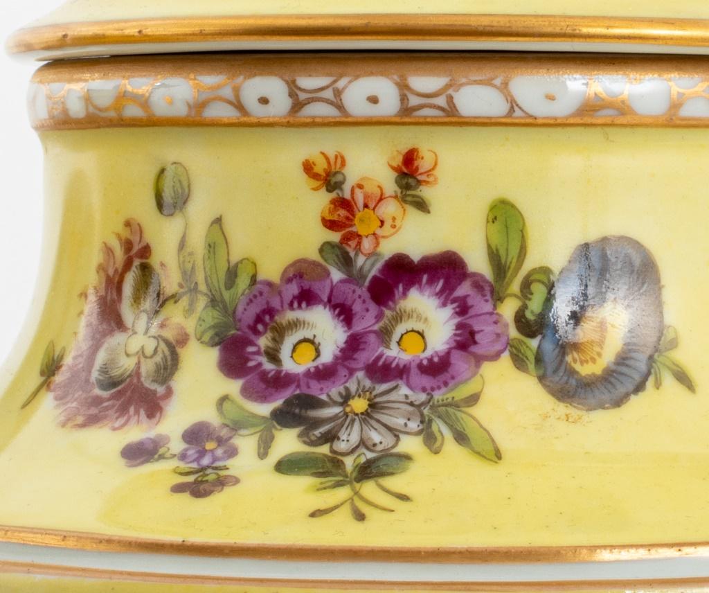 Dresden Covered Porcelain Urn Vases, Pair 1