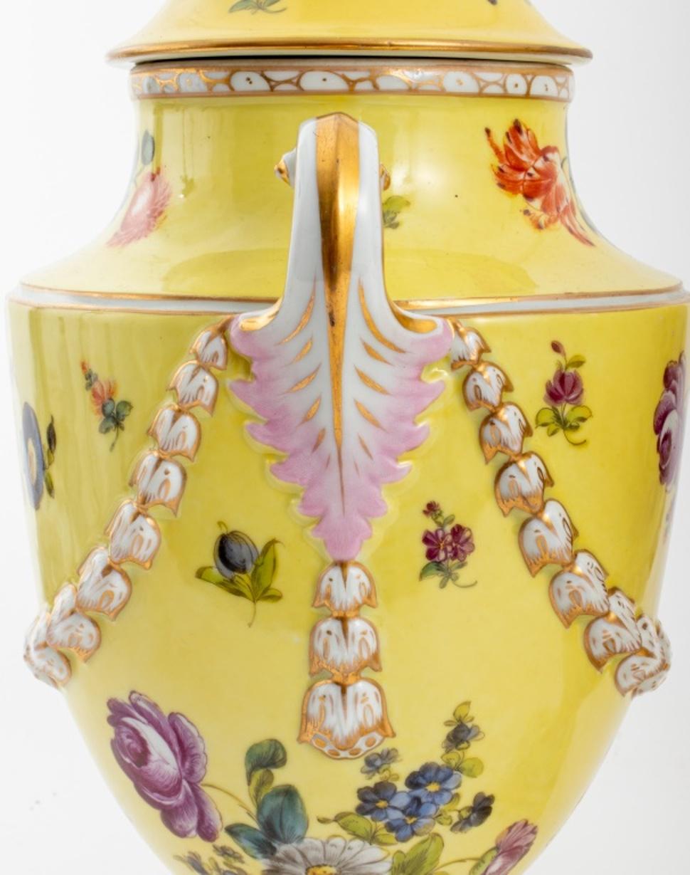 Dresden Covered Porcelain Urn Vases, Pair 4