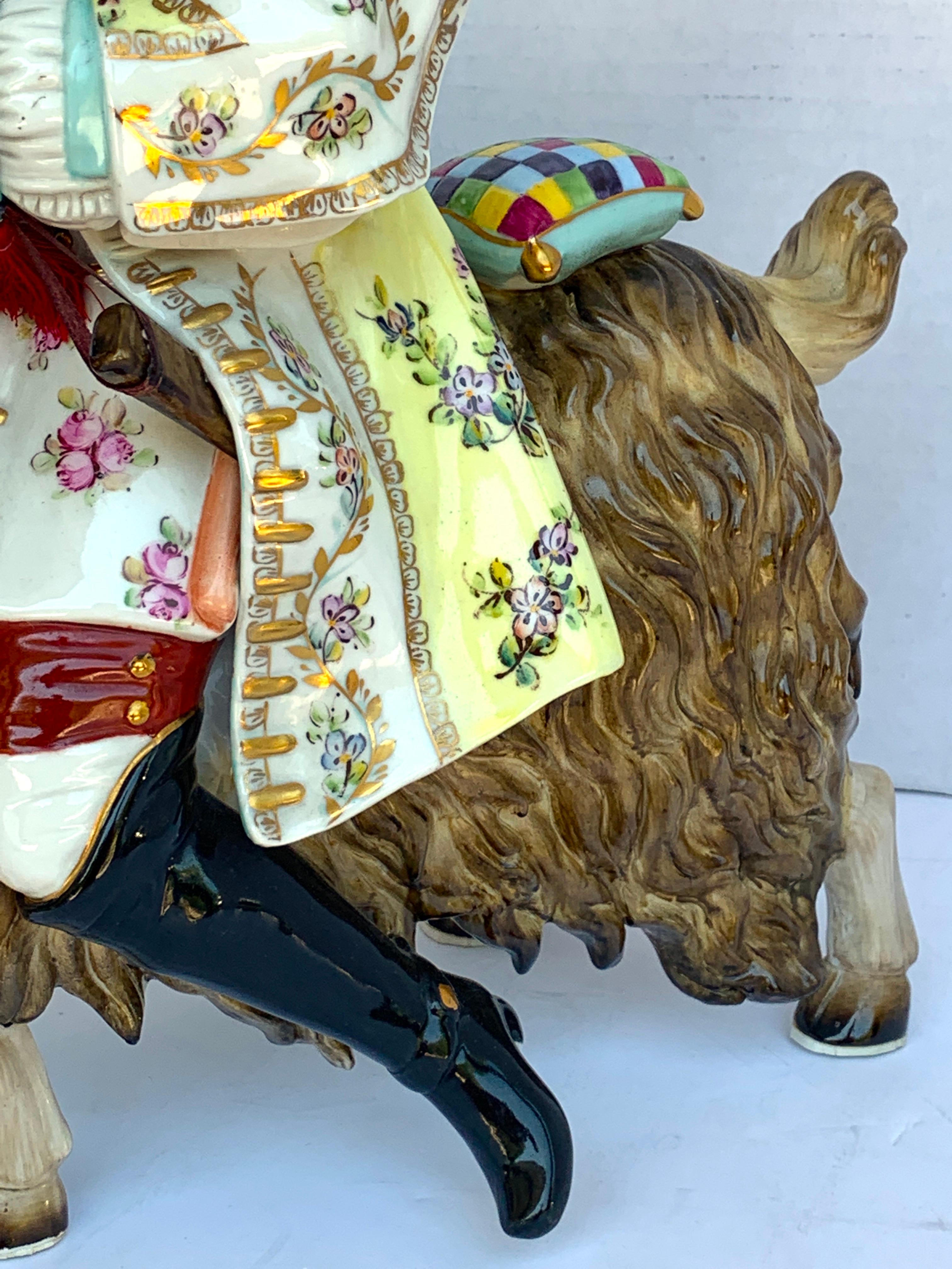 German Dresden Figure of Count Bruhl's Tailor Astride a Goat For Sale