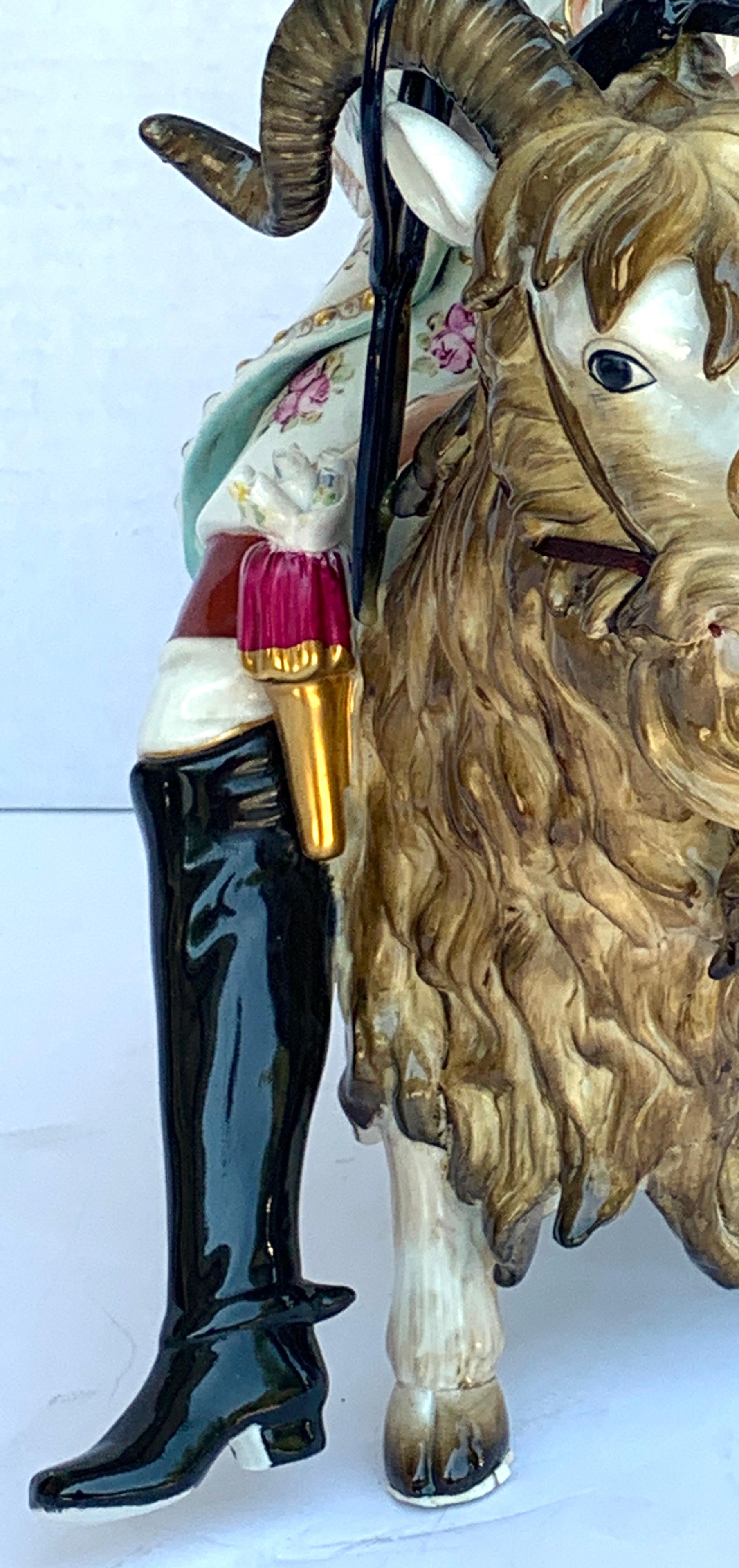 Dresden Figure of Count Bruhl's Tailor Astride a Goat In Good Condition For Sale In Atlanta, GA