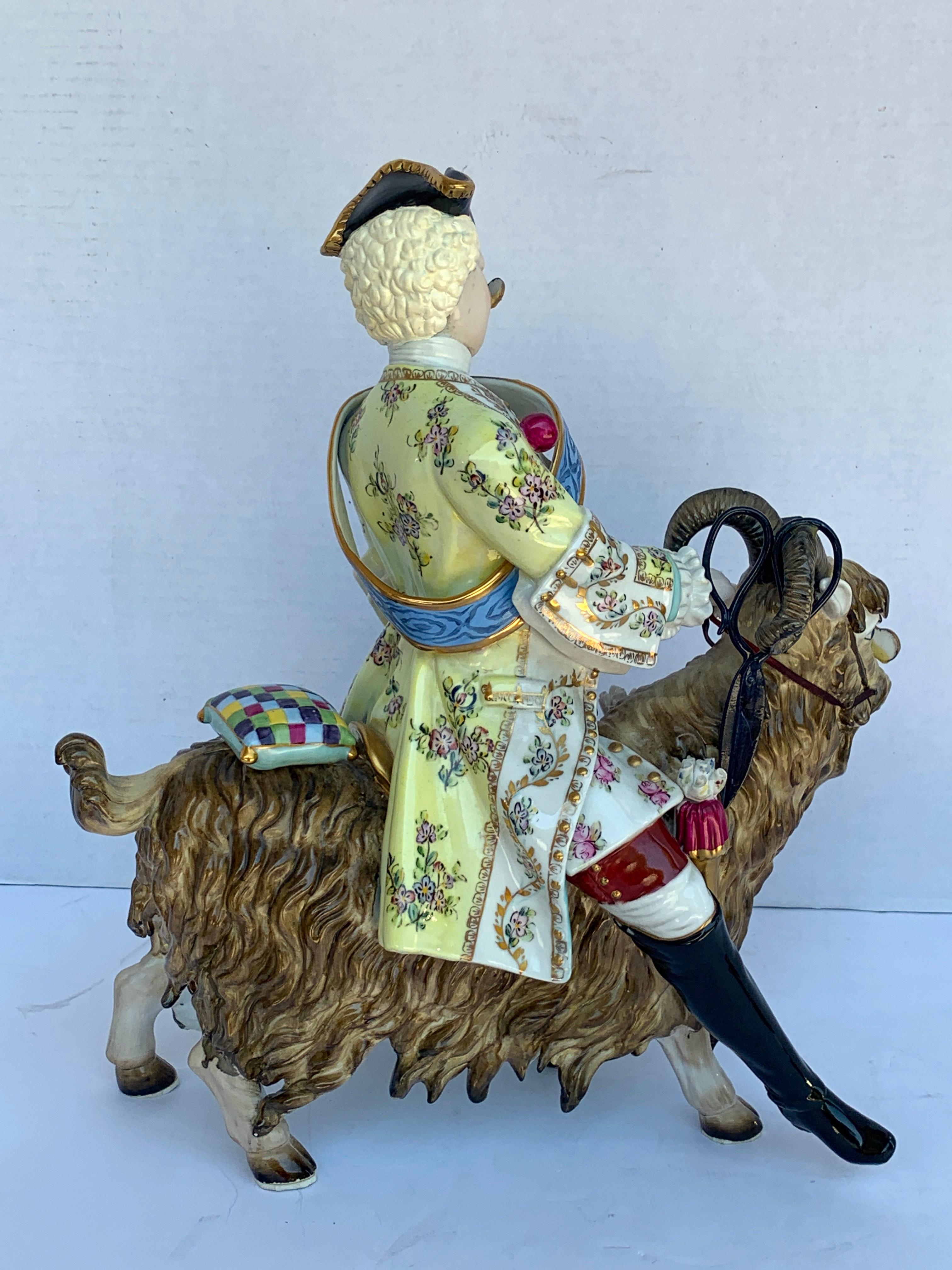 Dresden Figure of Count Bruhl's Tailor Astride a Goat For Sale 1