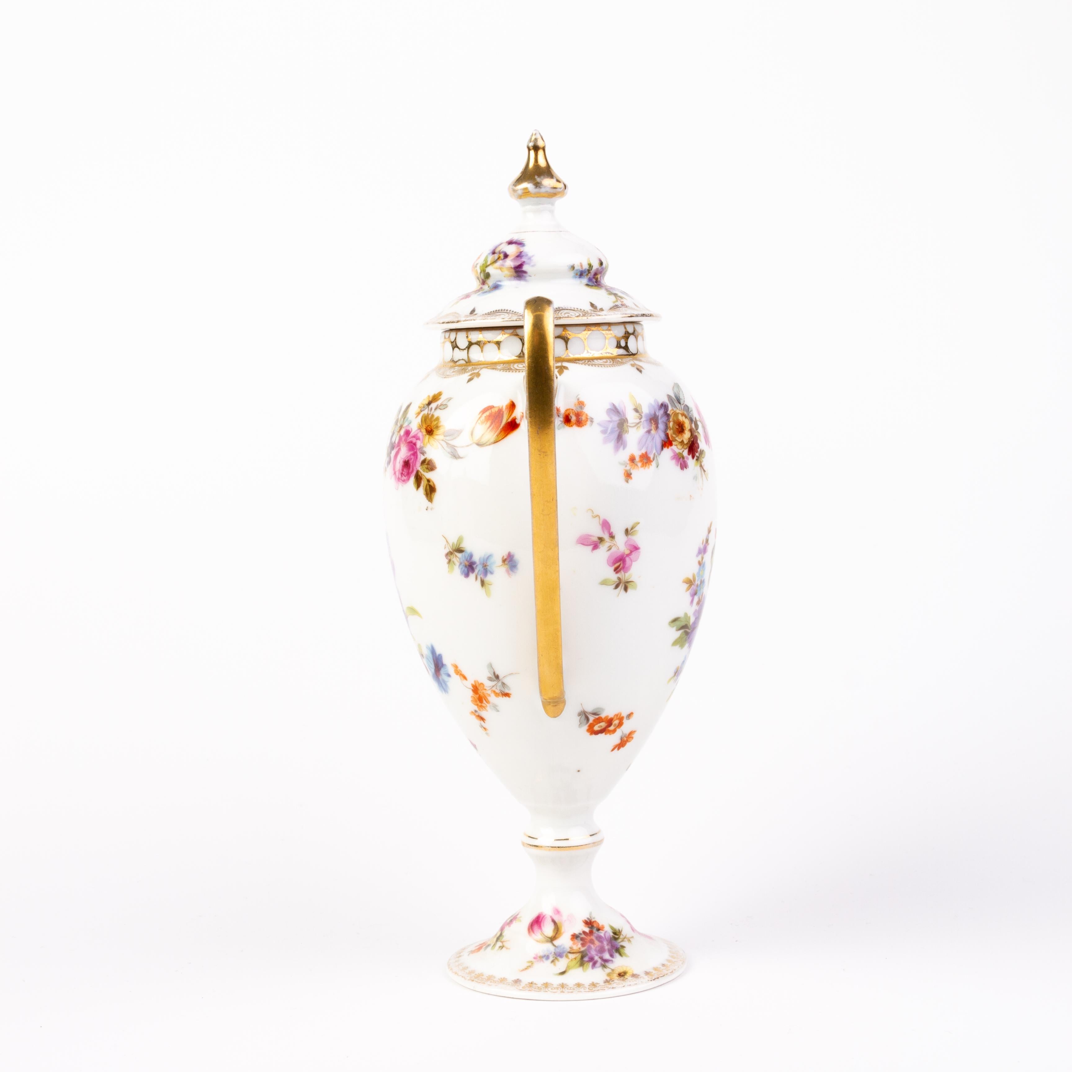 20th Century Dresden Fine German Gilt Porcelain Lidded Floral Vase