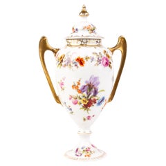 Dresden Fine German Gilt Porcelain Lidded Floral Vase