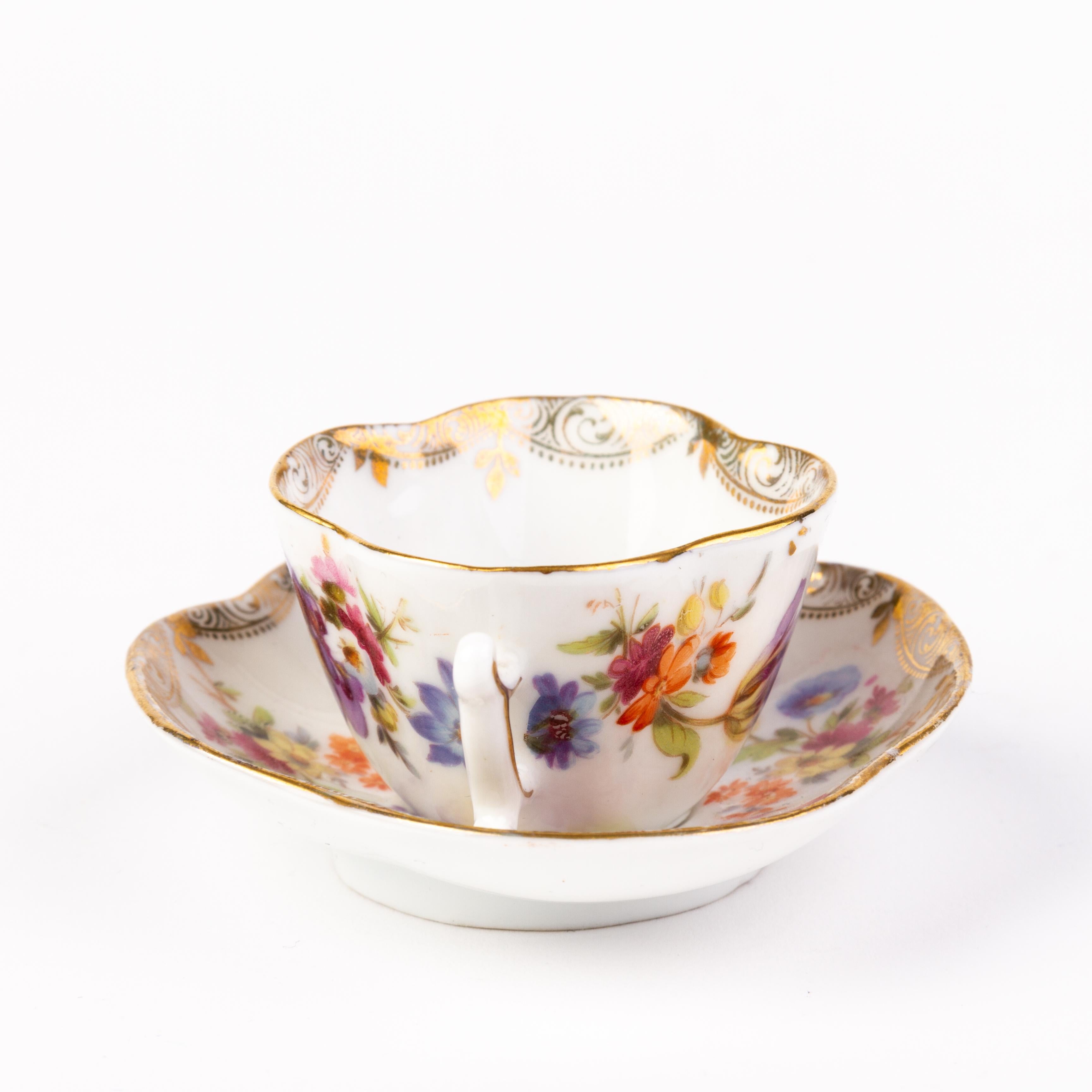 19th Century Dresden Fine German Porcelain Cup & Saucer