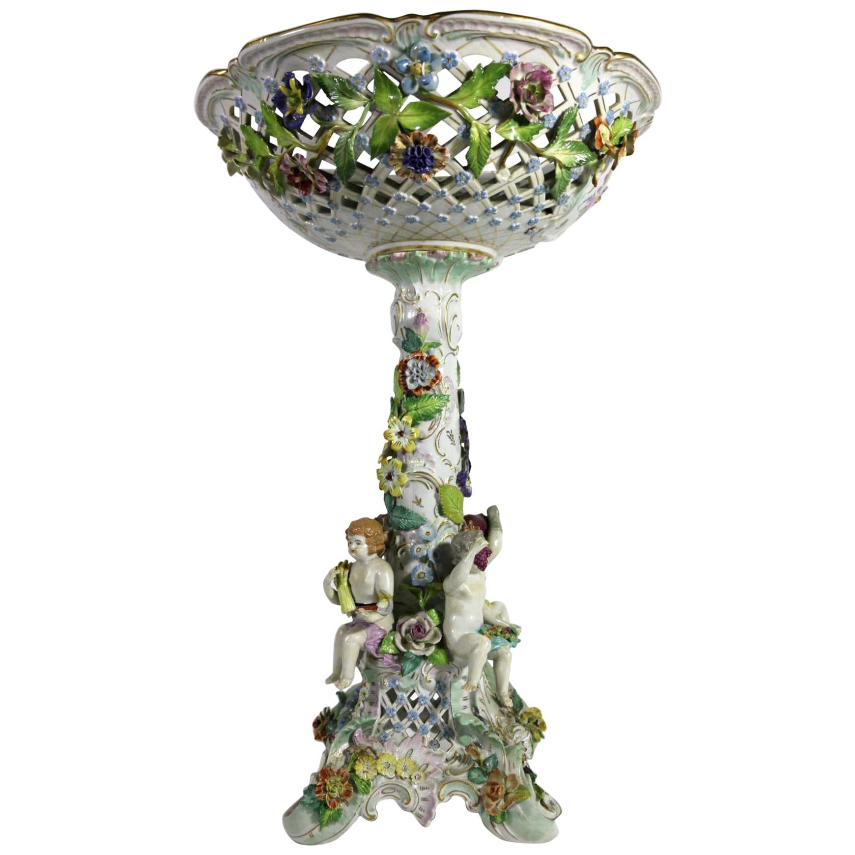 Dresden German Antique Figural Raised Centre Bowl For Sale