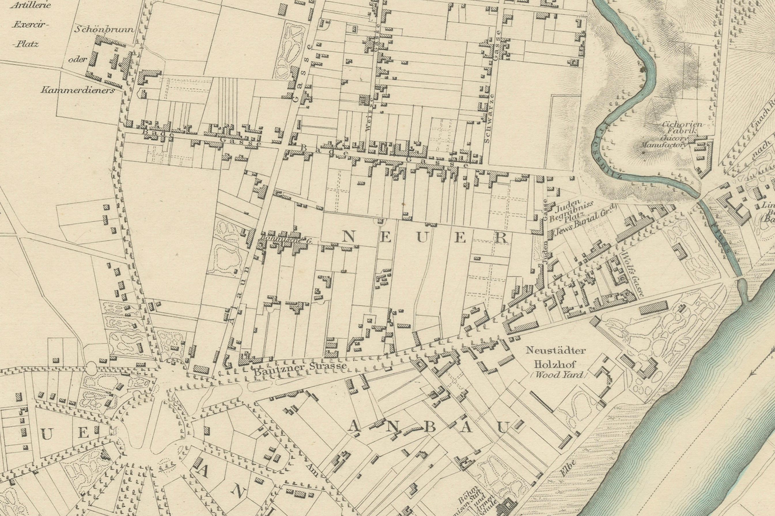 Dresden Germany, Old Town Plan by Baldwin & Cradock 1833 In Good Condition For Sale In Langweer, NL