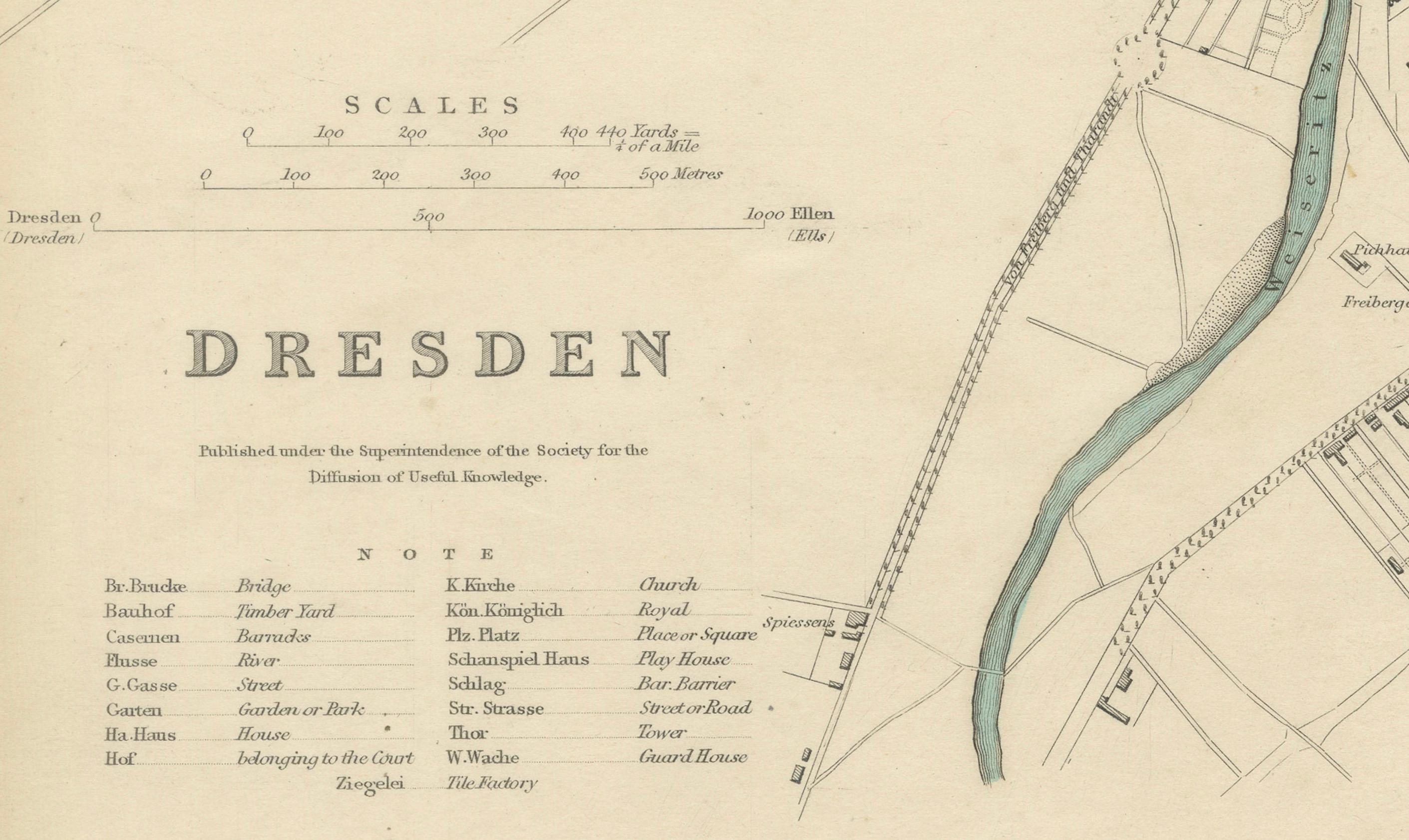 Mid-19th Century Dresden Germany, Old Town Plan by Baldwin & Cradock 1833 For Sale