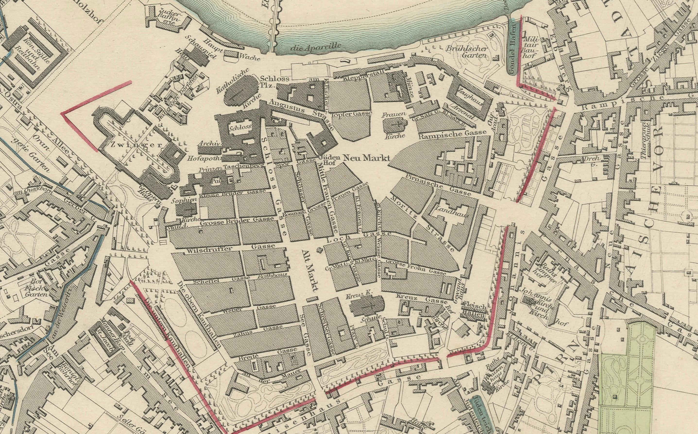 Dresden Germany, Old Town Plan by Baldwin & Cradock 1833 For Sale 1