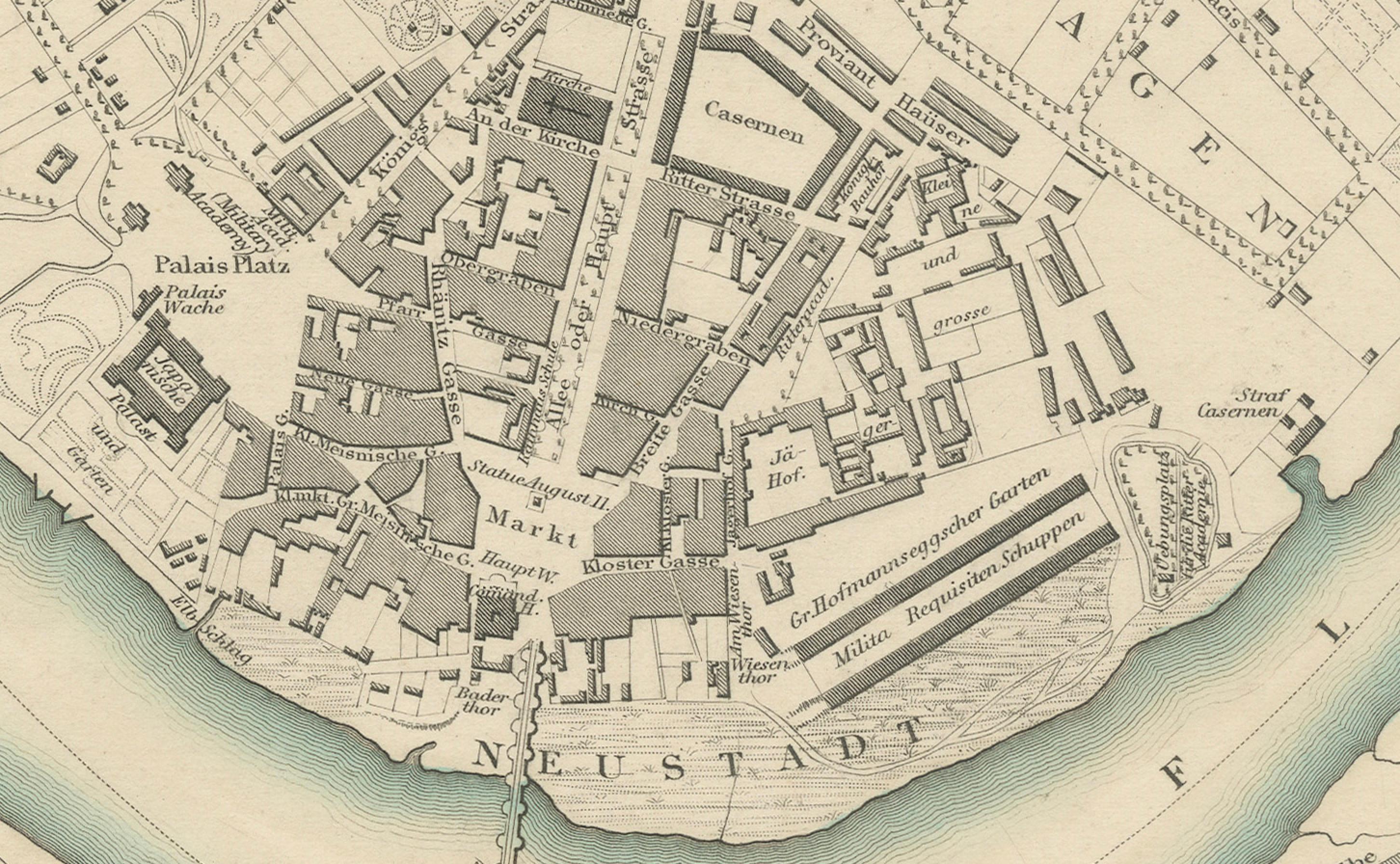 Dresden Germany, Old Town Plan by Baldwin & Cradock 1833 For Sale 2