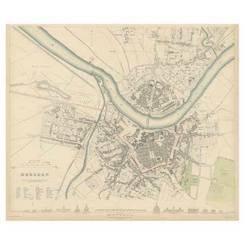 Dresden Germany, Old Town Plan by Baldwin & Cradock 1833