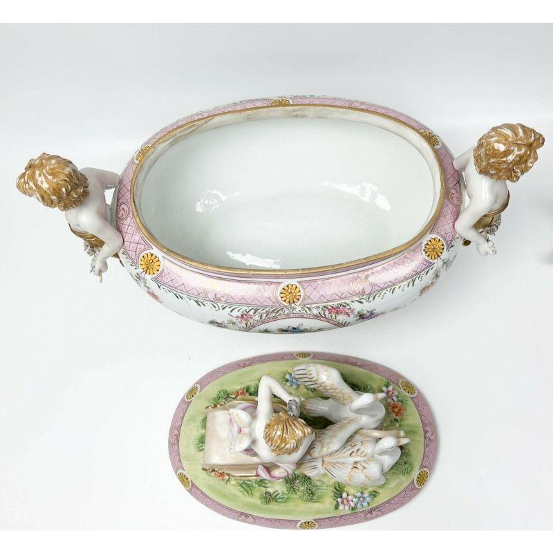 Hand-Painted Dresden Germany Richard Klemm Hand Painted Porcelain Large Centerpiece Bowl