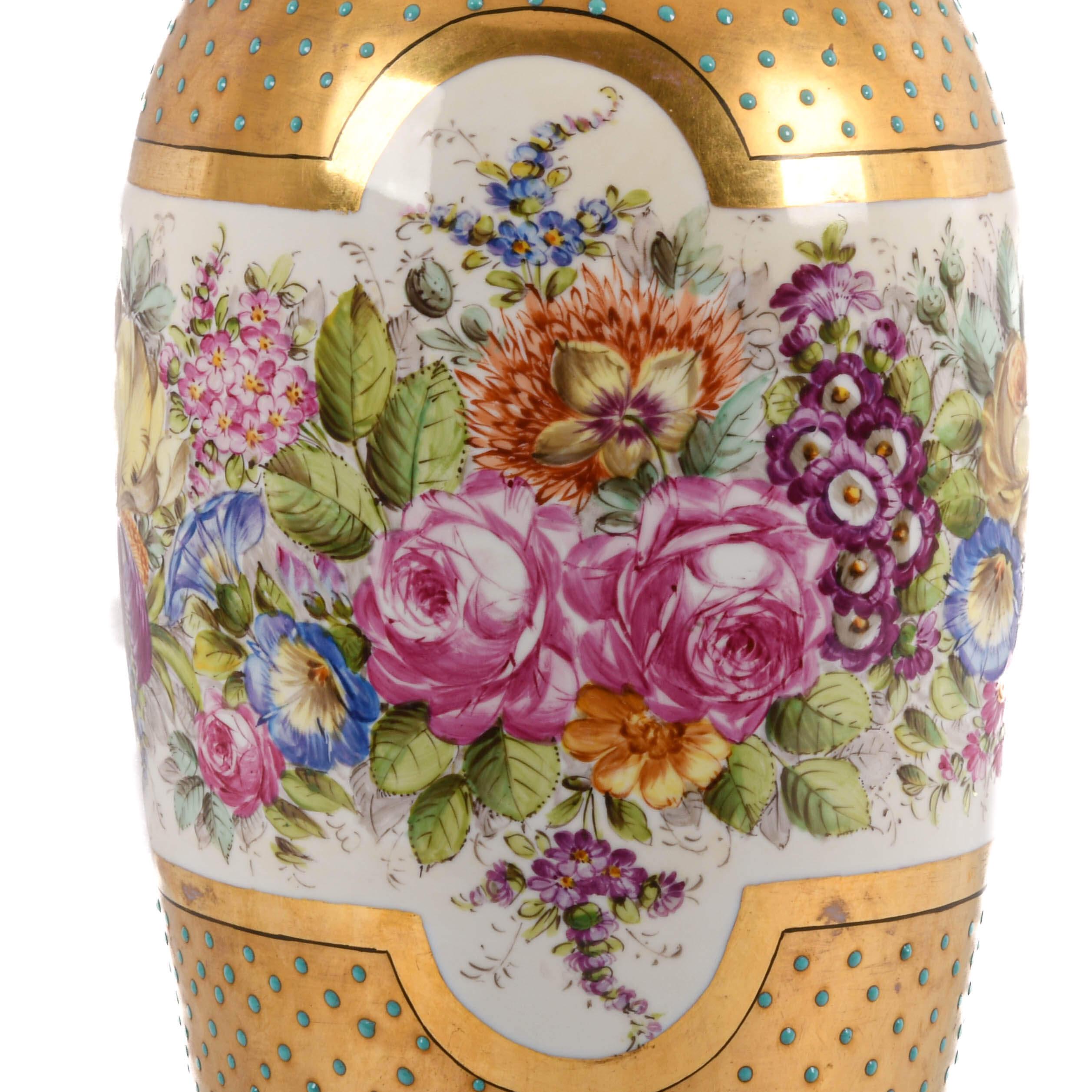 Hollywood Regency Lampada floreale Dresda dipinta a mano in vendita