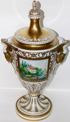 Dresden Porcelain, Amphora, Lid Vase, Urn, with Gold Painting