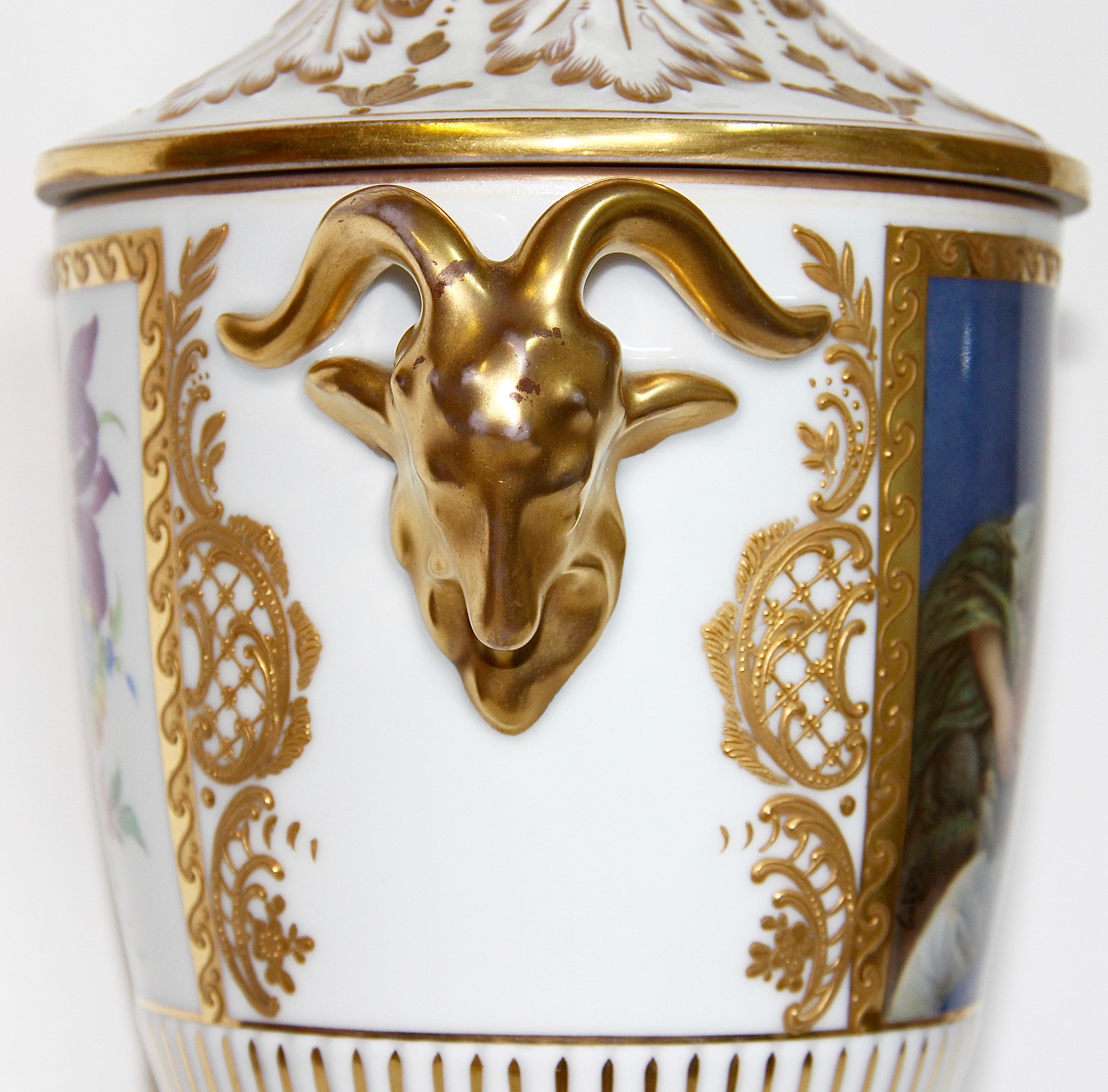 Dresden Porcelain, anfora, vaso con coperchio, urna, con pittura dorata in vendita 1