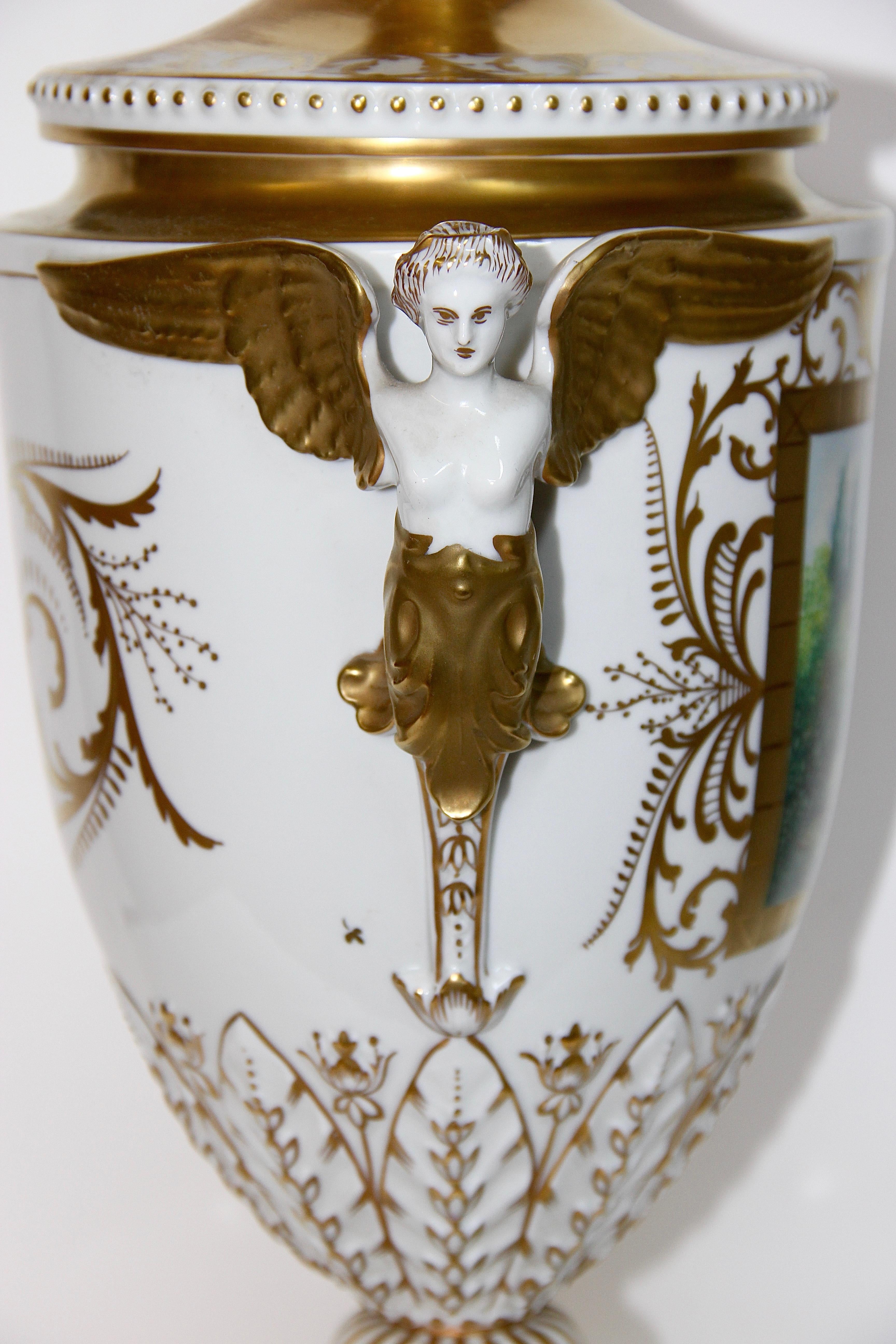 Dresden Porcelain, Amphora, Lid Vase, Urn, with Gold Painting For Sale 1