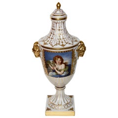 Dresden Porcelain, Amphora, Lid Vase, Urn, with Gold Painting