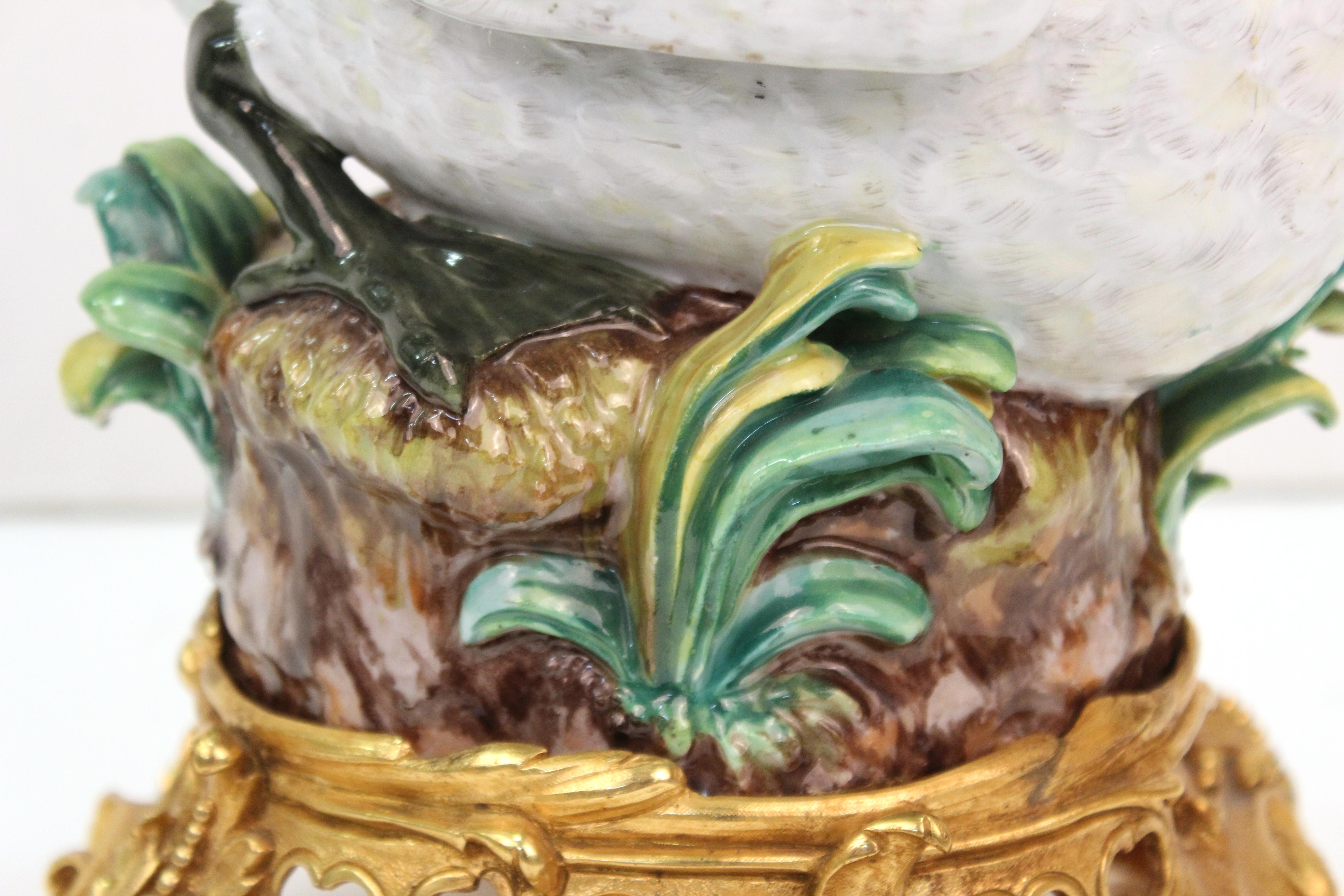 Dresden Porcelain Baroque Style Swan Sculpture on Gilt Bronze Base 2