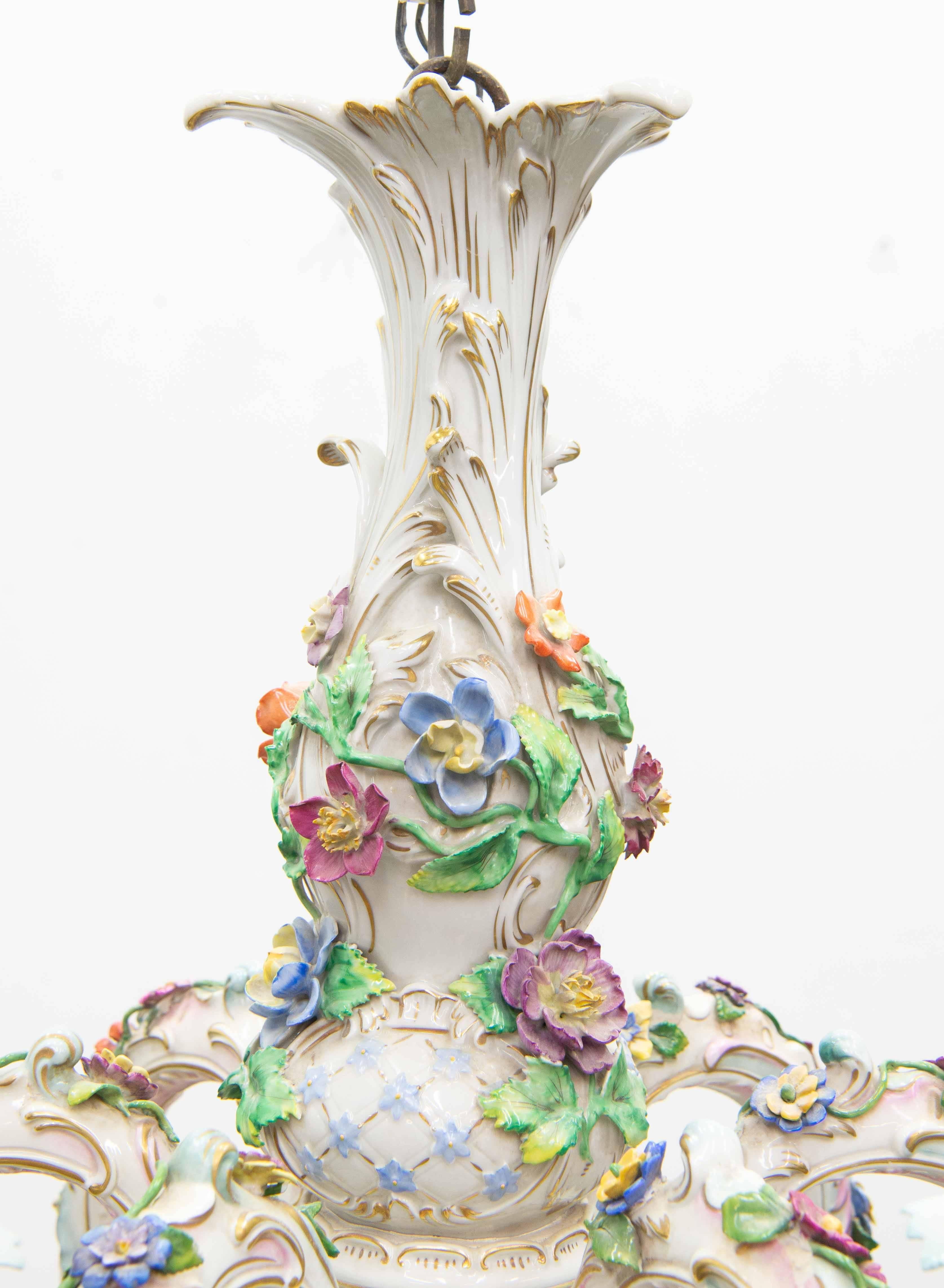 Rococo Dresden Porcelain Chandelier with Polychrome Flowers, 1970
