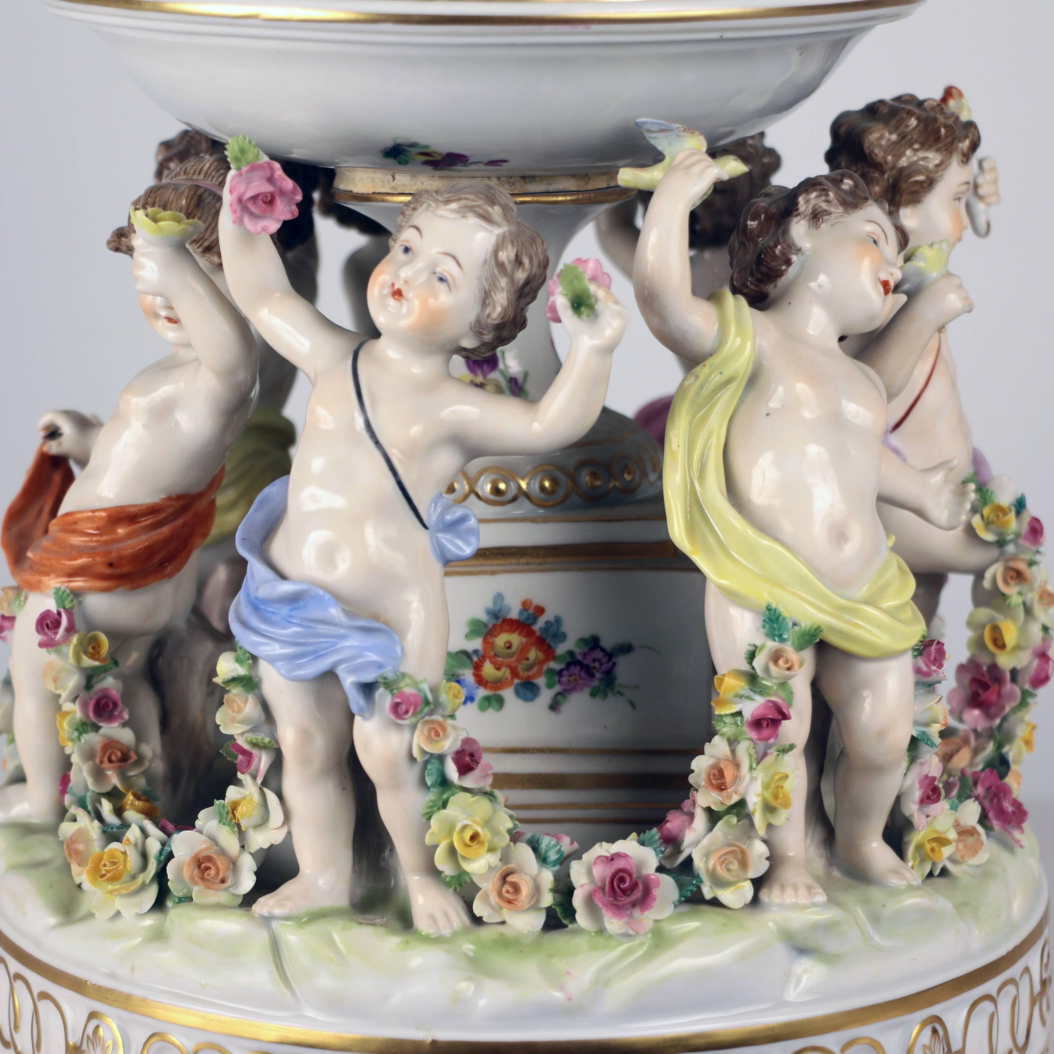 Dresden Porcelain Figural Centrepiece Raised Fruit Bowl For Sale 2