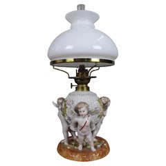 Antique Dresden Porcelain Oil Lamp with Cherubs, c.1890