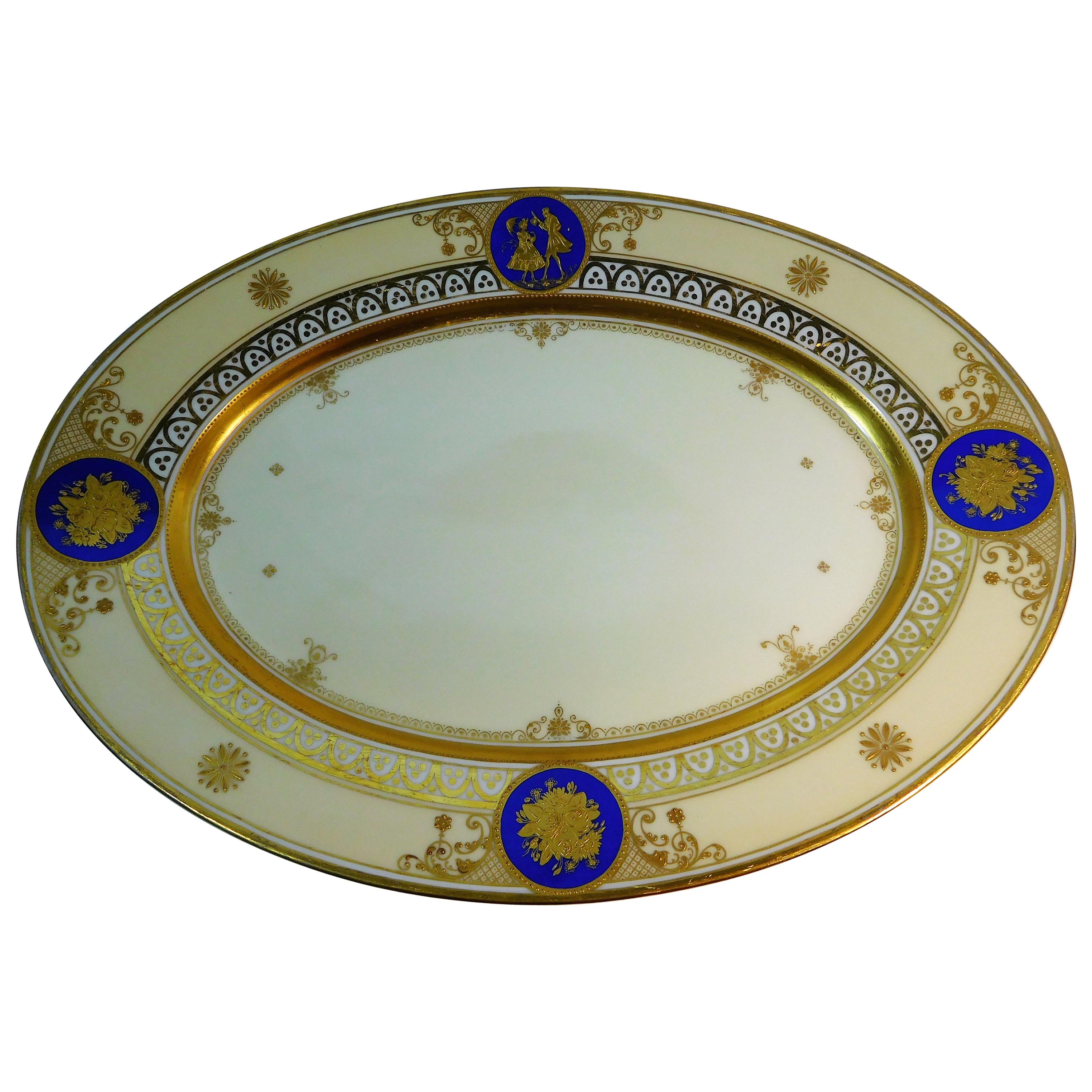 Dresden Porcelain Platter with Gold Incrustation by Ambrosius Lamm, circa 1900