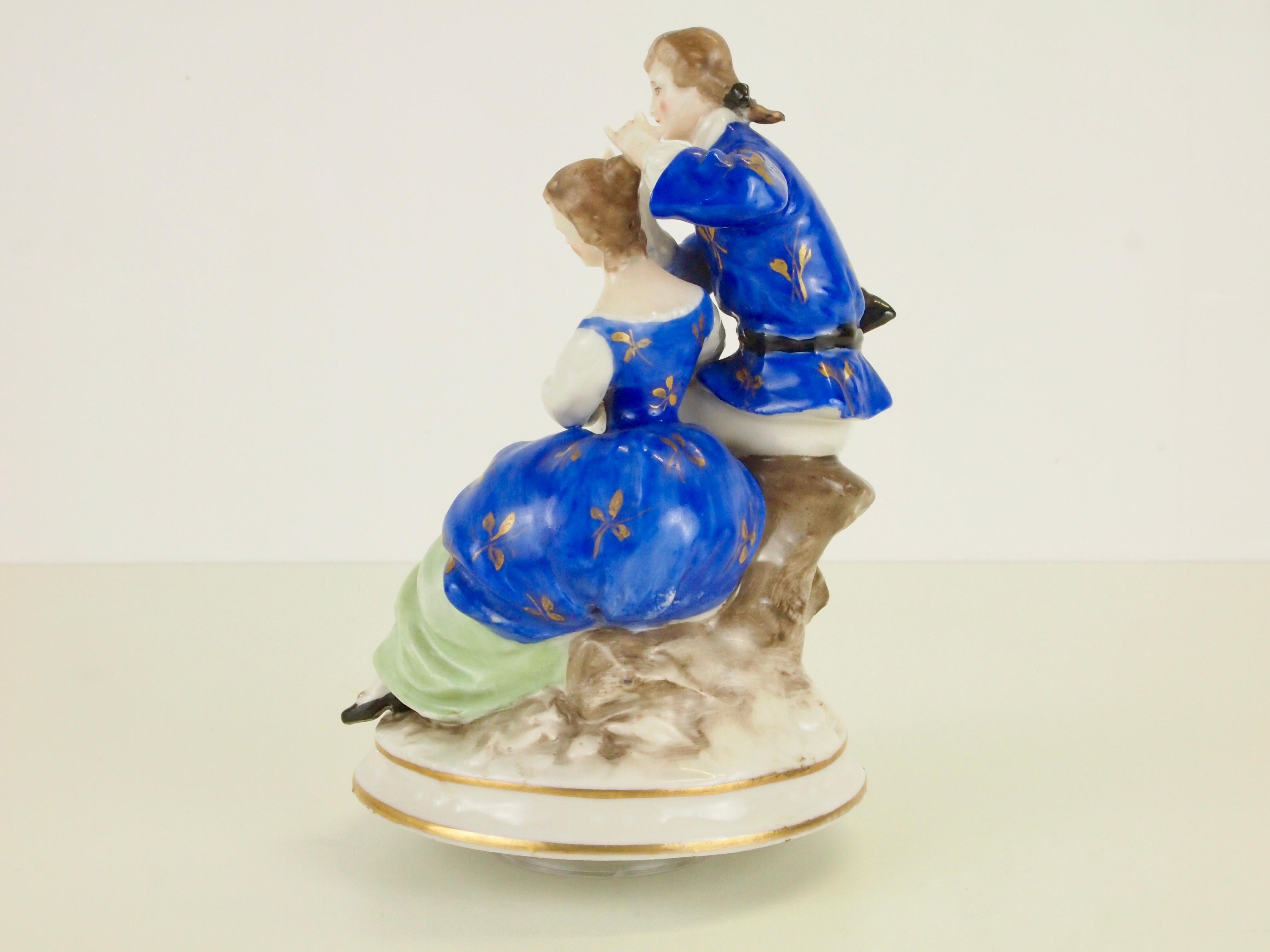 20th Century Dresden Porcelain Romantic Couple Statuette by Ackermann & Fritze For Sale