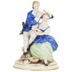 Antique Dresden Porcelain Romantic Couple Statuette by Ackermann & Fritze