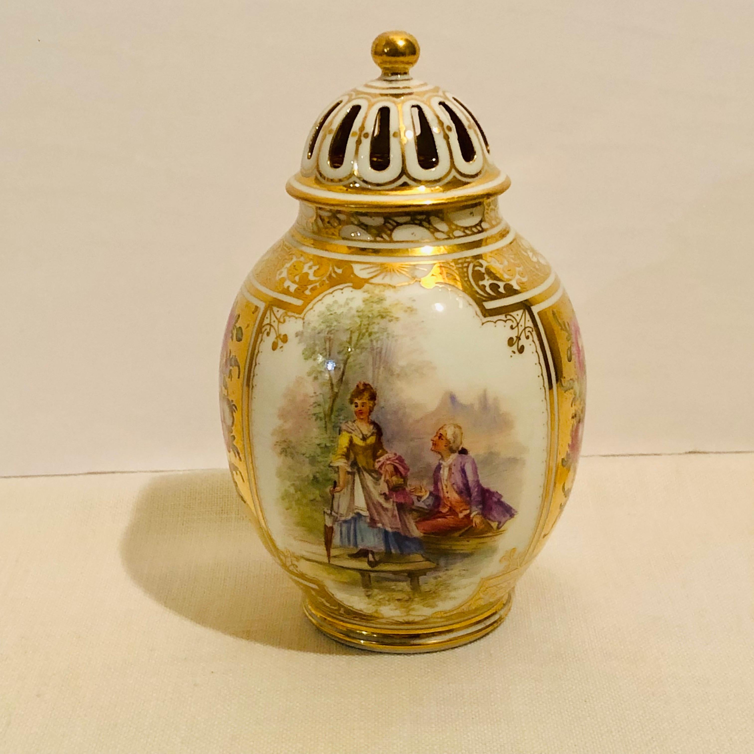 Romantic Dresden Potpourri with Two Paintings of Lovers and Two Flower Bouquets
