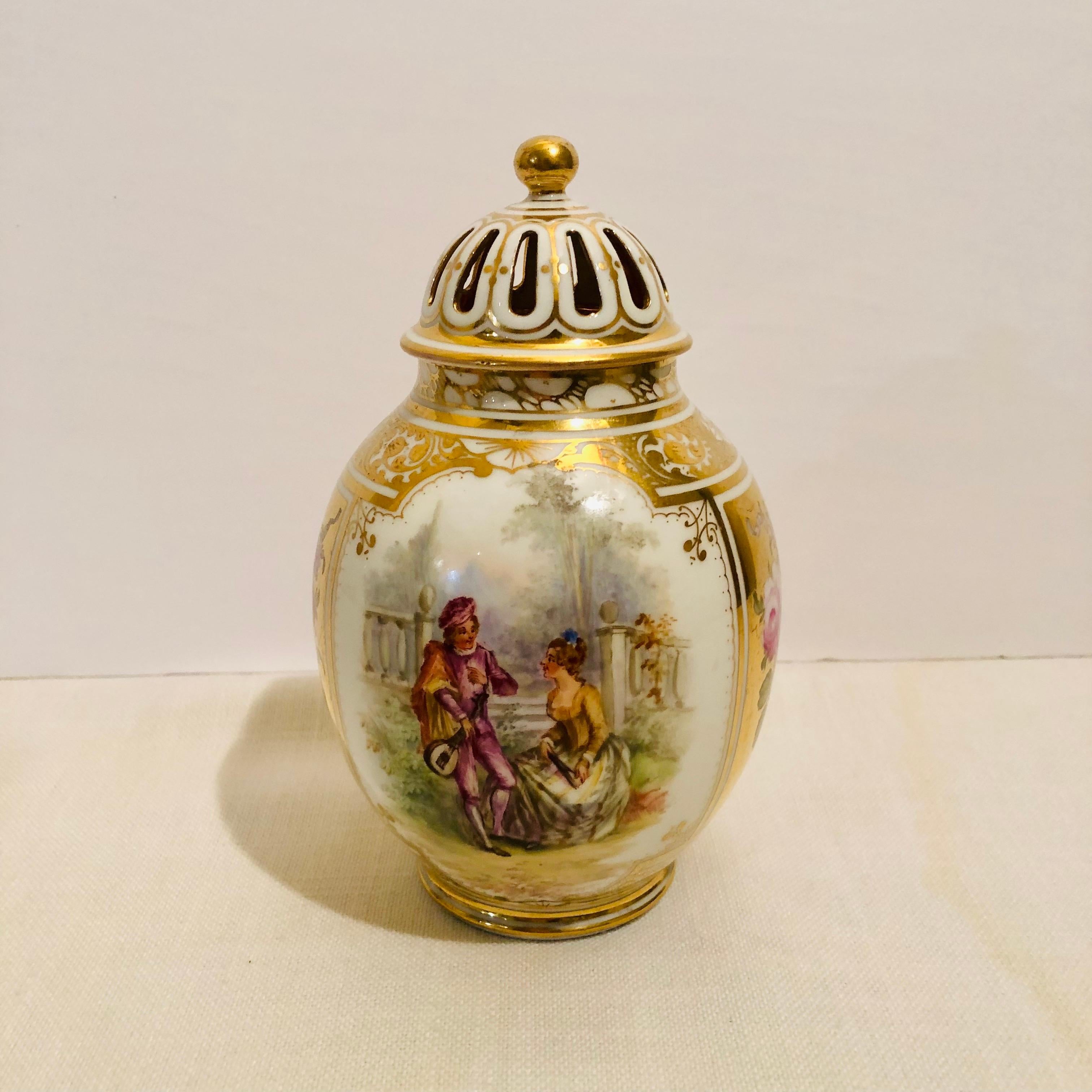 German Dresden Potpourri with Two Paintings of Lovers and Two Flower Bouquets