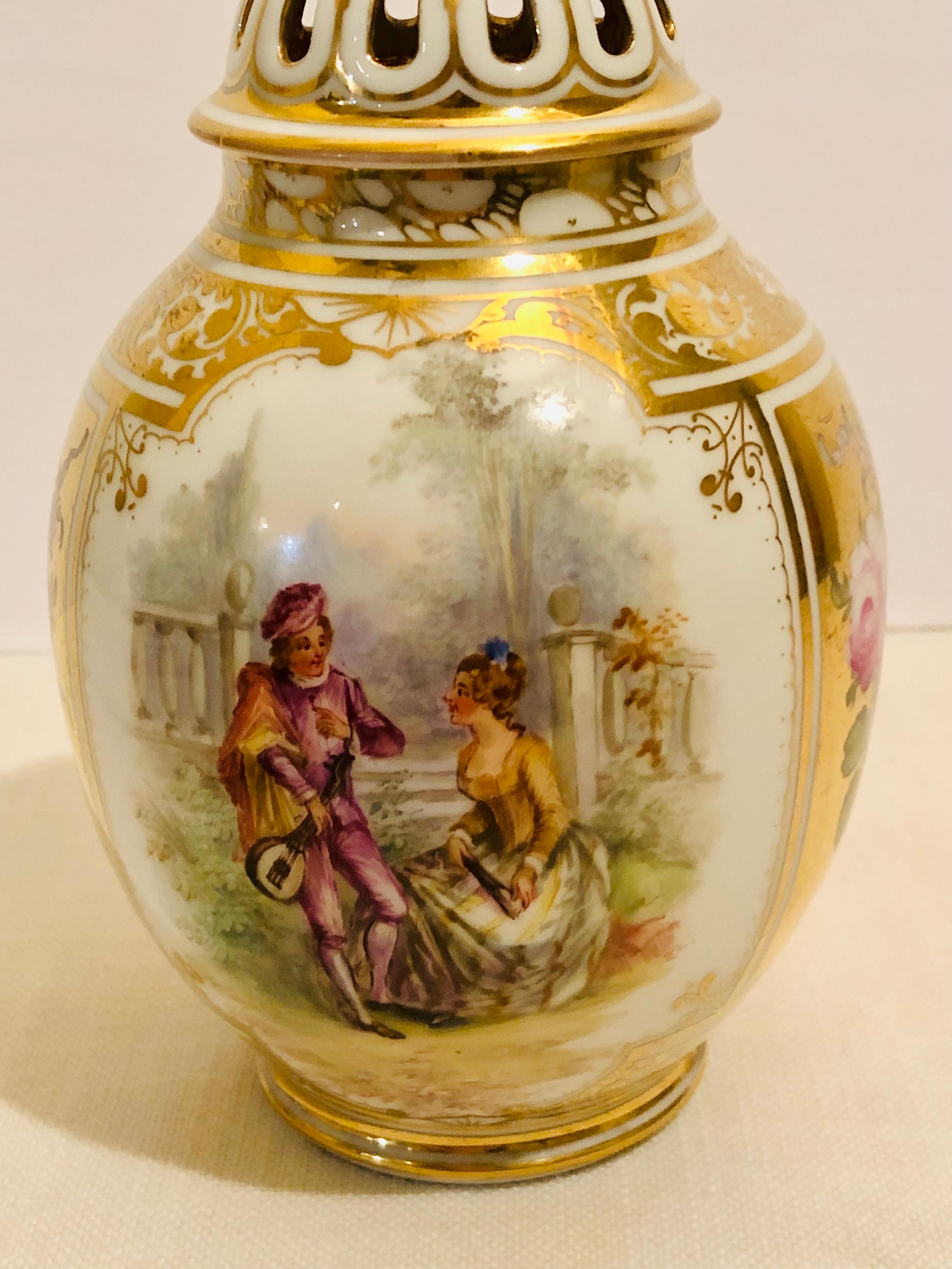 Dresden Potpourri with Two Paintings of Lovers and Two Flower Bouquets In Good Condition In Boston, MA
