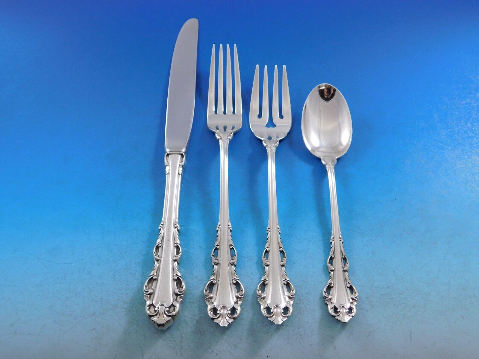 Dresden Scroll by Lunt Sterling Silver Flatware Set for 6 Service 54 Pieces In Excellent Condition For Sale In Big Bend, WI