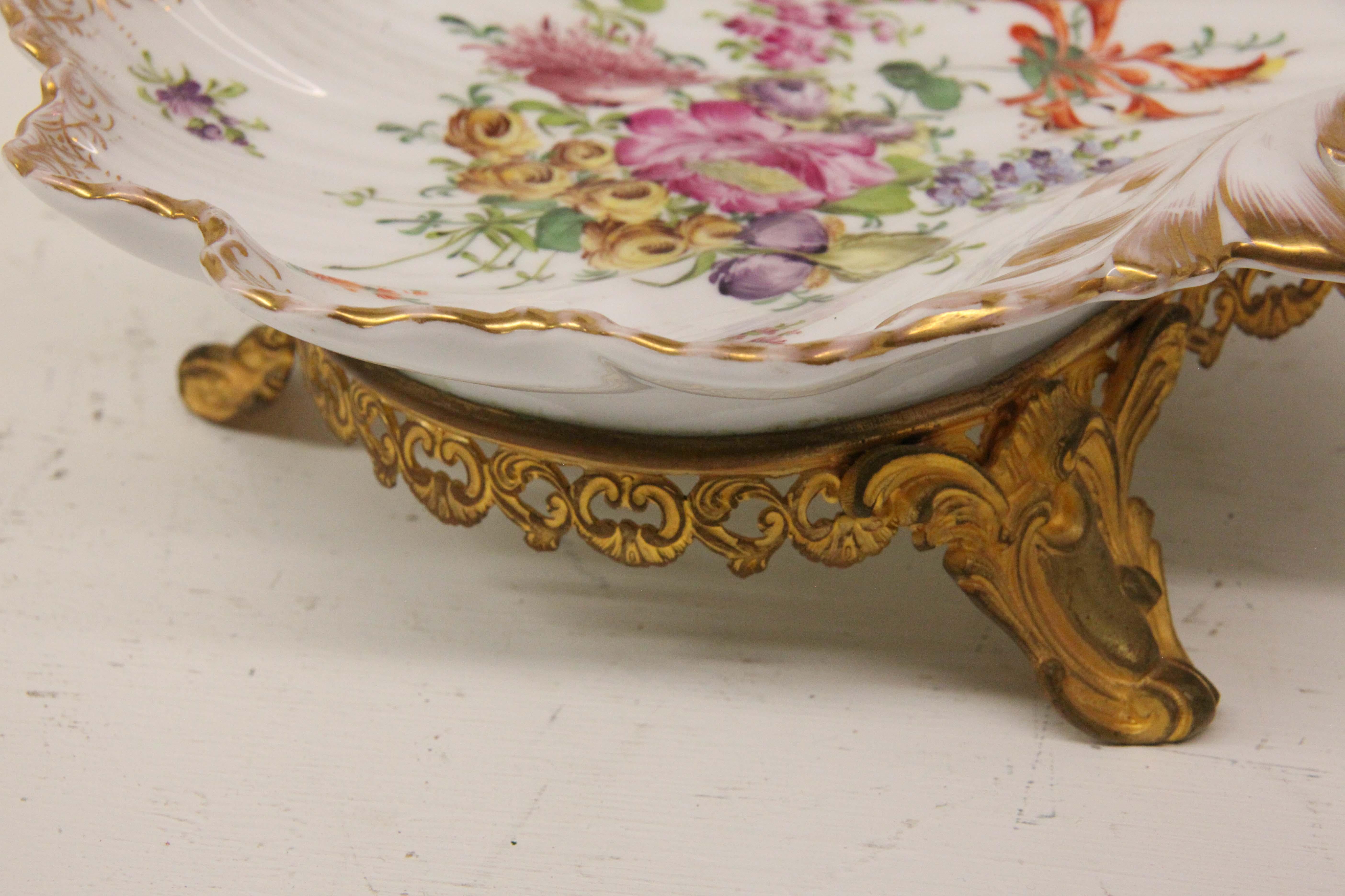 Dresden Serving Dish with Gilt Base For Sale 6
