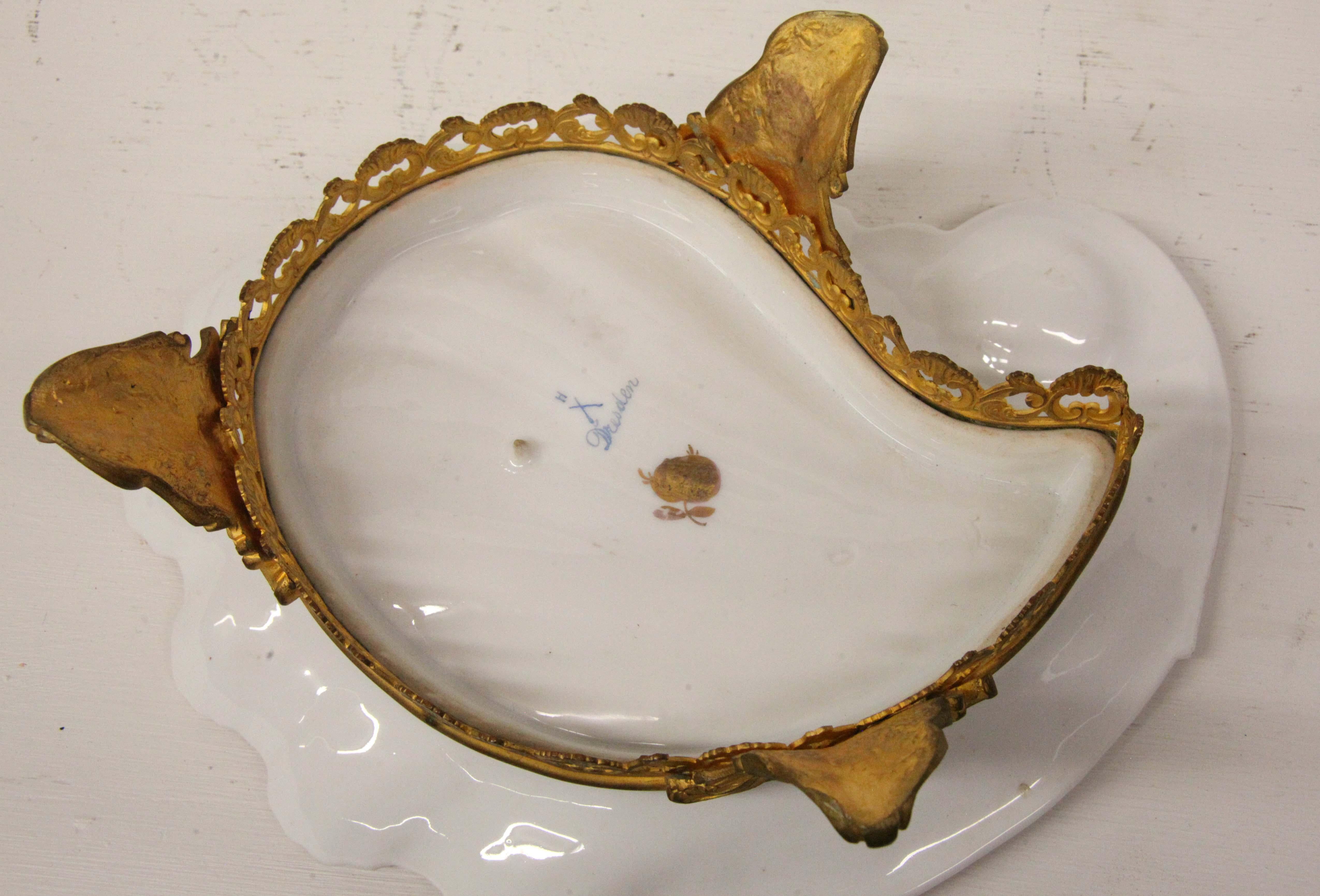 Dresden Serving Dish with Gilt Base For Sale 8