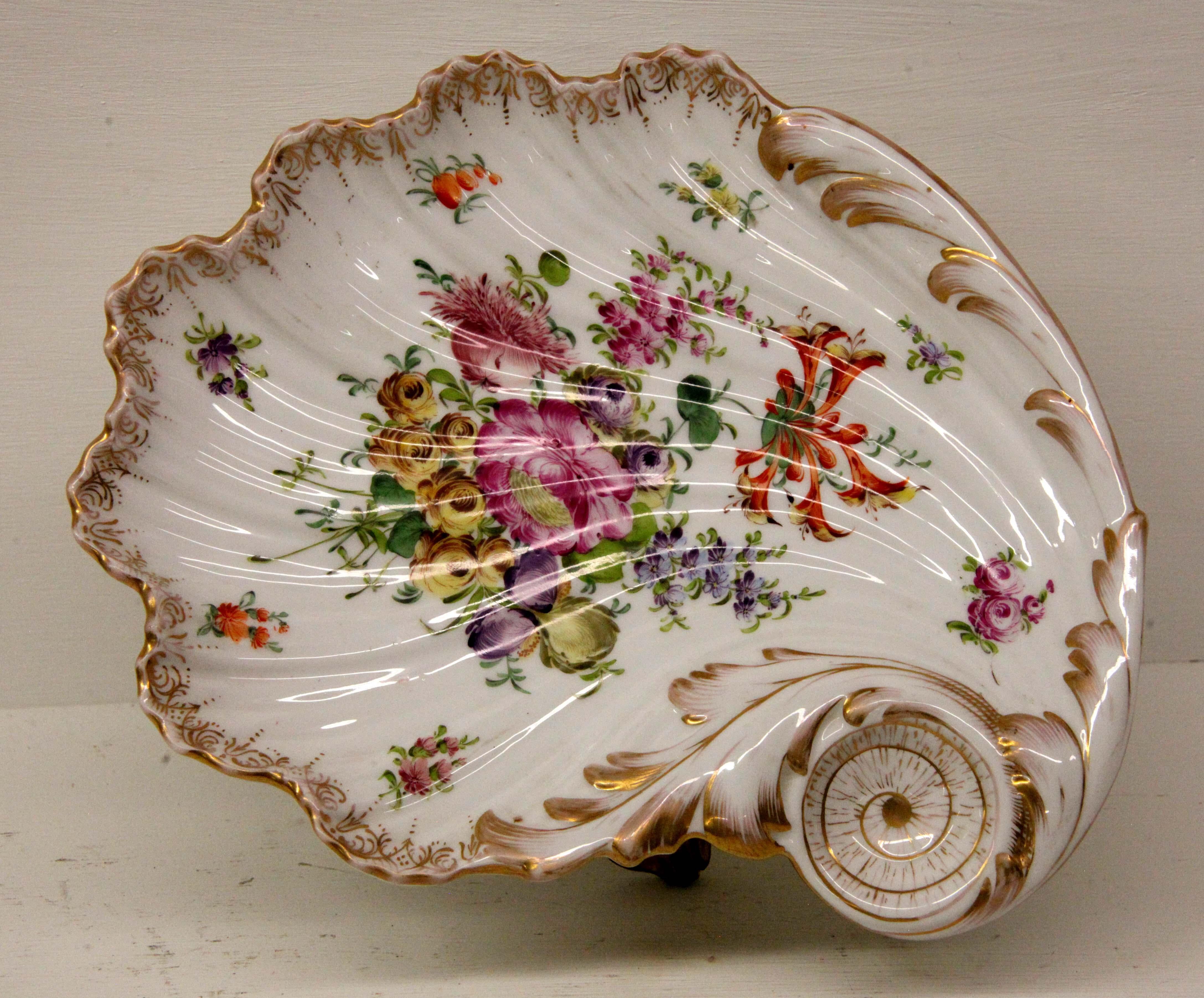 German Dresden Serving Dish with Gilt Base For Sale