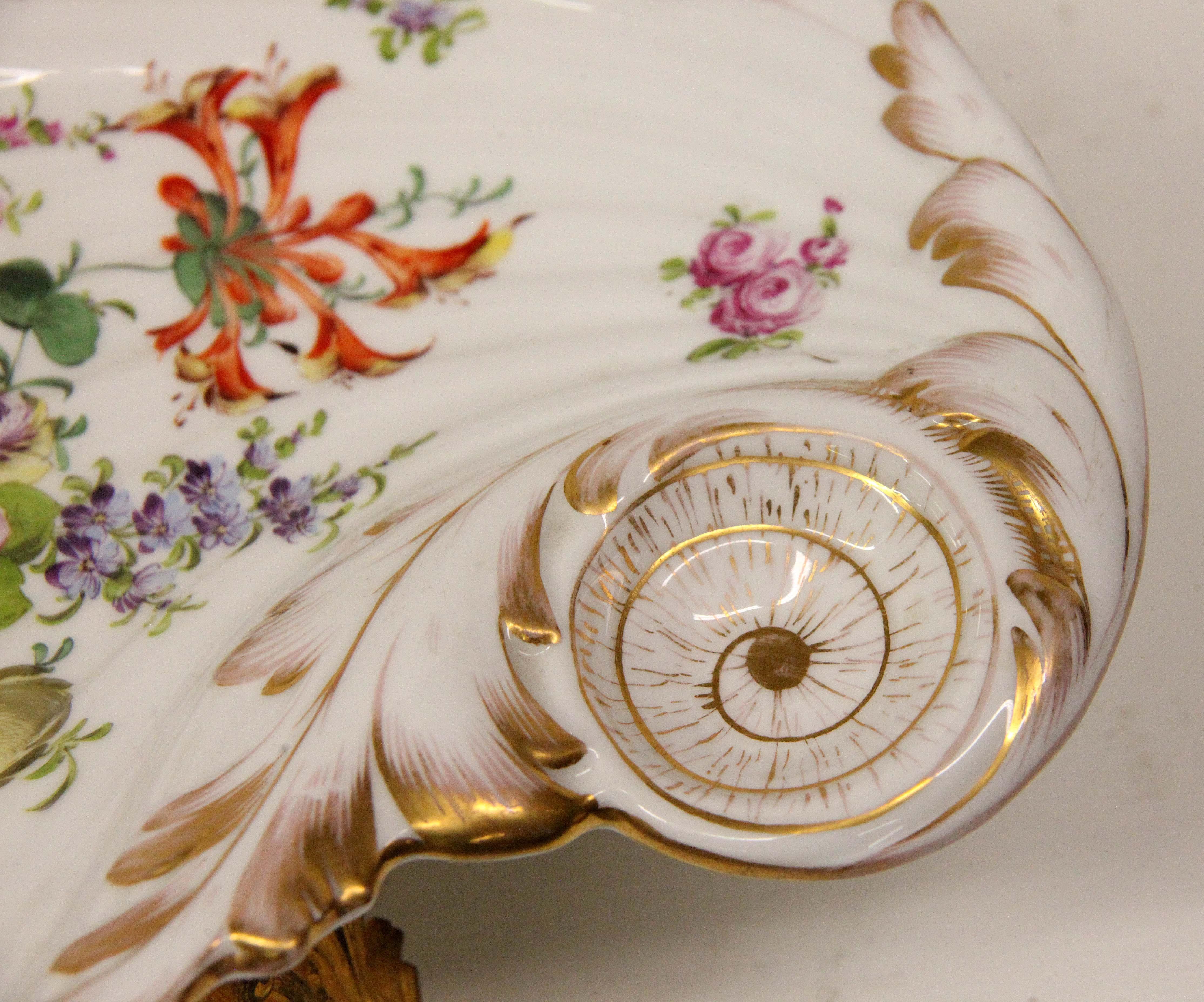 20th Century Dresden Serving Dish with Gilt Base For Sale