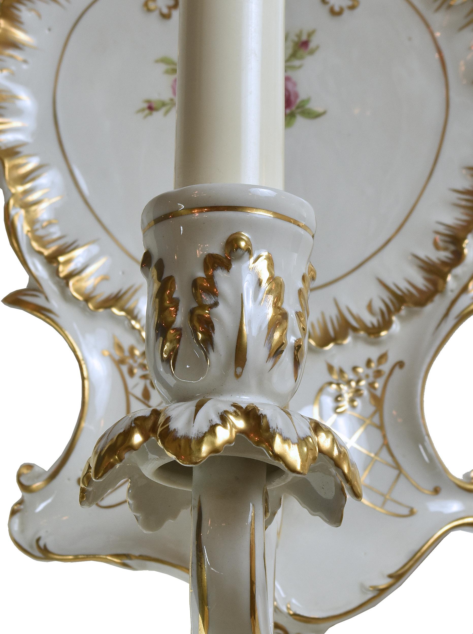 Louis XVI Dresden Style Porcelain Sconce, Pair For Sale