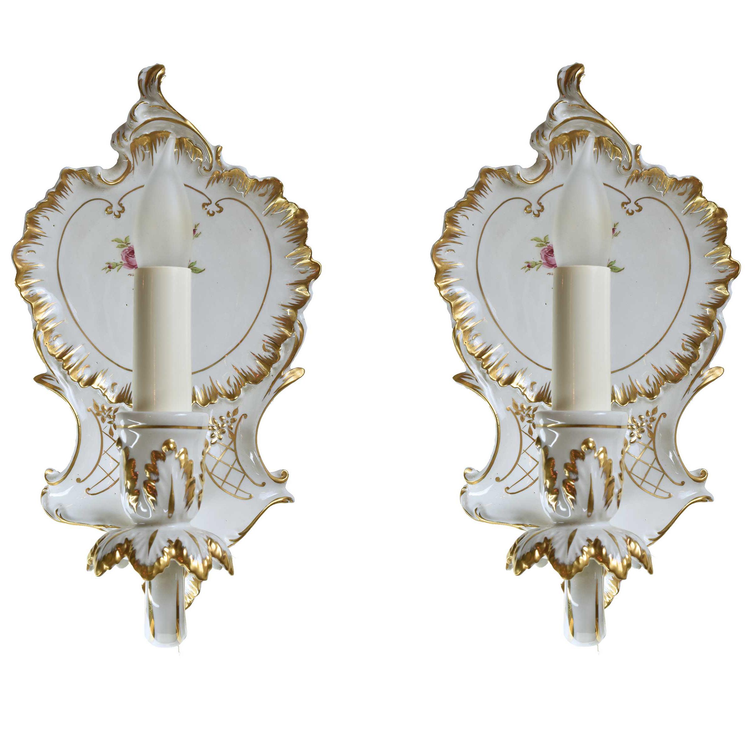 Dresden Style Porcelain Sconce, Pair For Sale