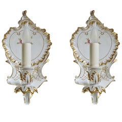 Dresden Style Porcelain Sconce, Pair