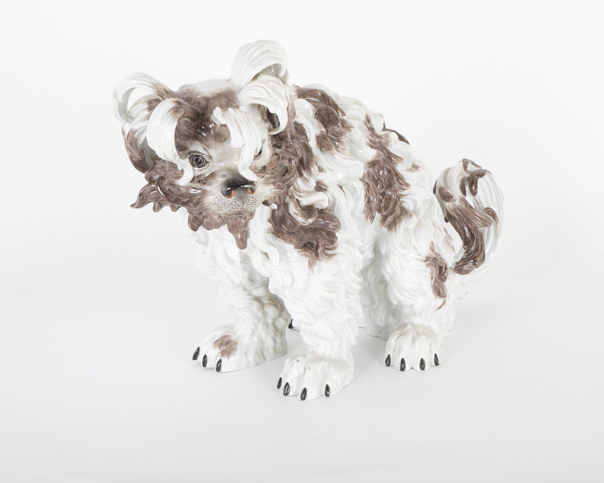 19th century Dresden porcelain figure of a shaggy Terrier.