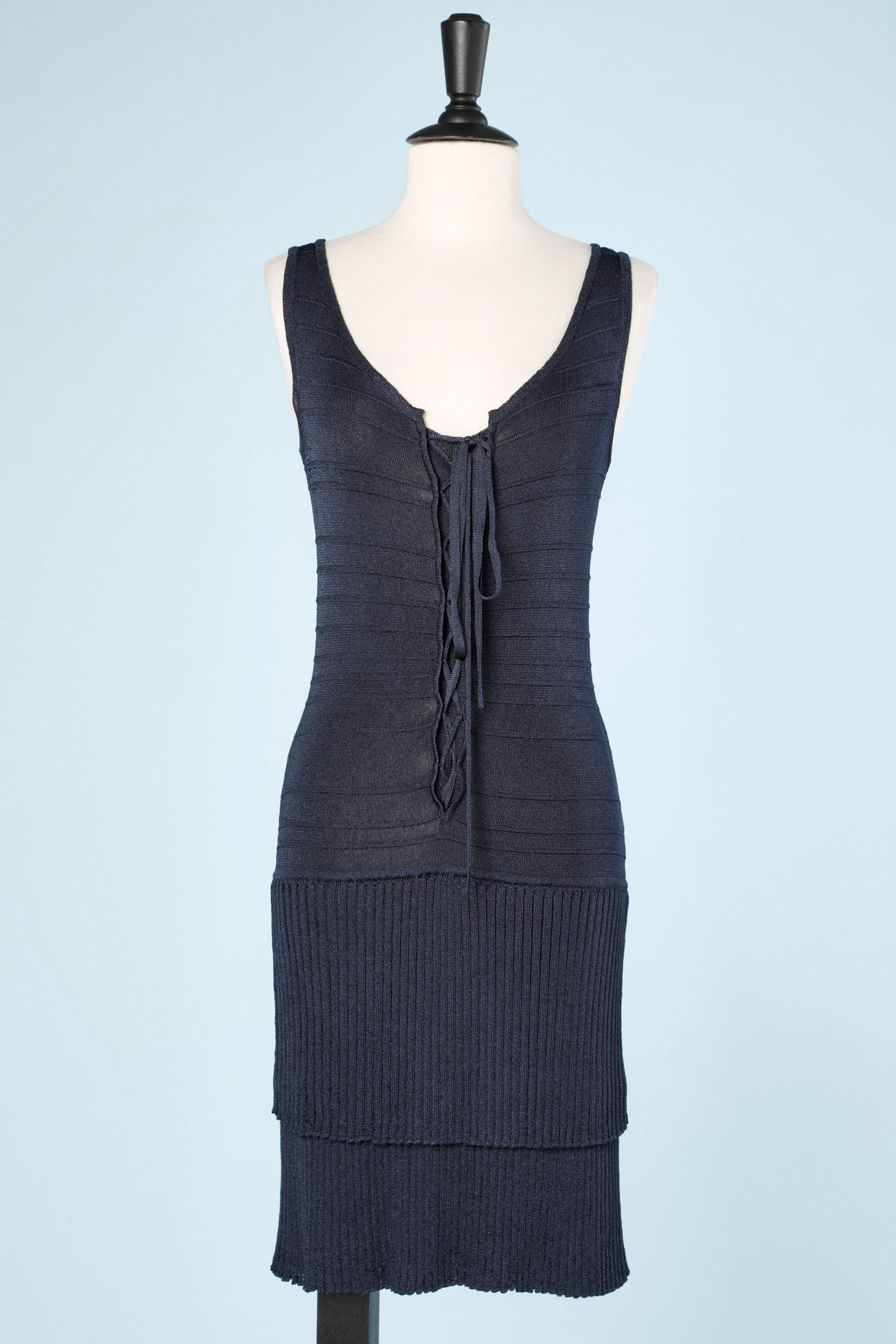 Black Dress and Boléro in navy blue viscose knit Luisa Spagnoli  For Sale