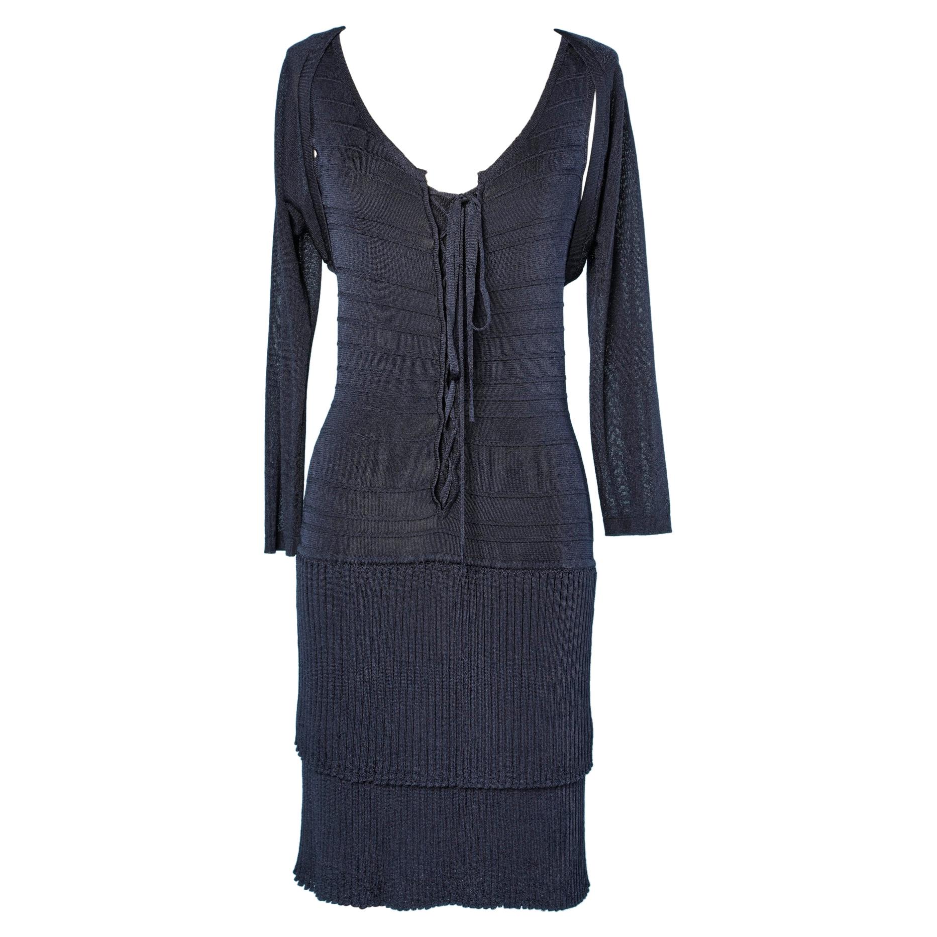 Dress and Boléro in navy blue viscose knit Luisa Spagnoli  For Sale