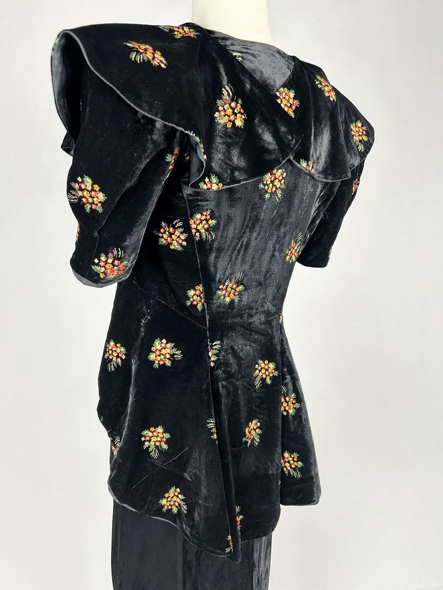 Dress and bolero in painted silk black velvet  - France Circa 1940 For Sale 5