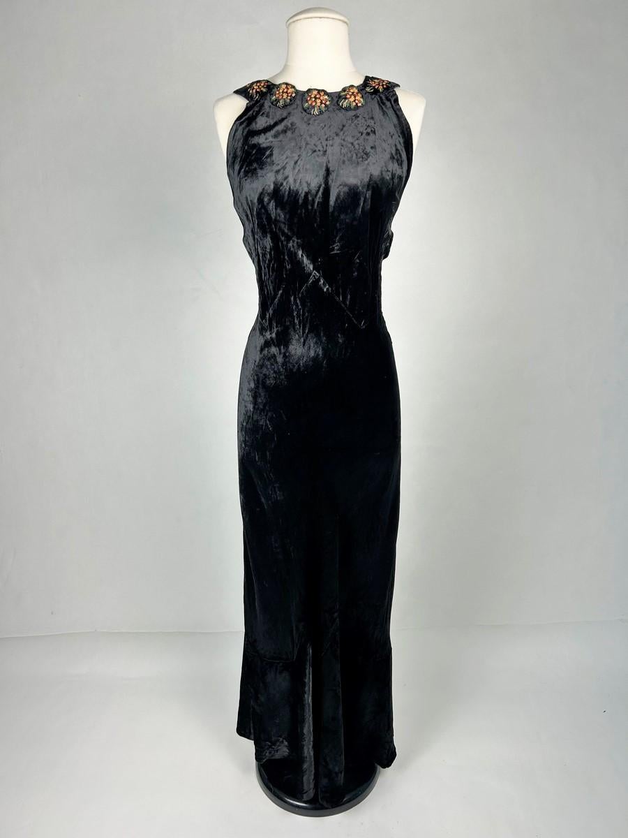 Dress and bolero in painted silk black velvet  - France Circa 1940 For Sale 6