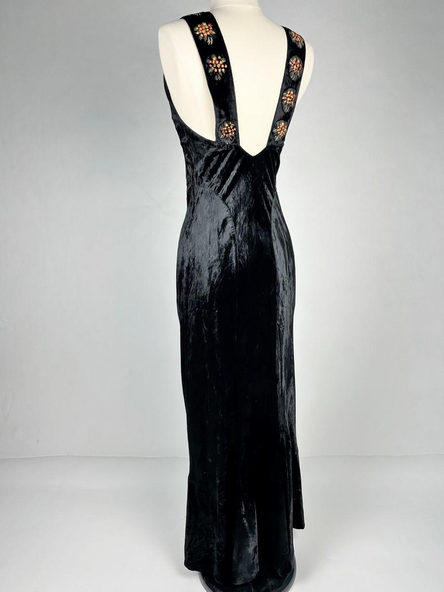 Dress and bolero in painted silk black velvet  - France Circa 1940 For Sale 7