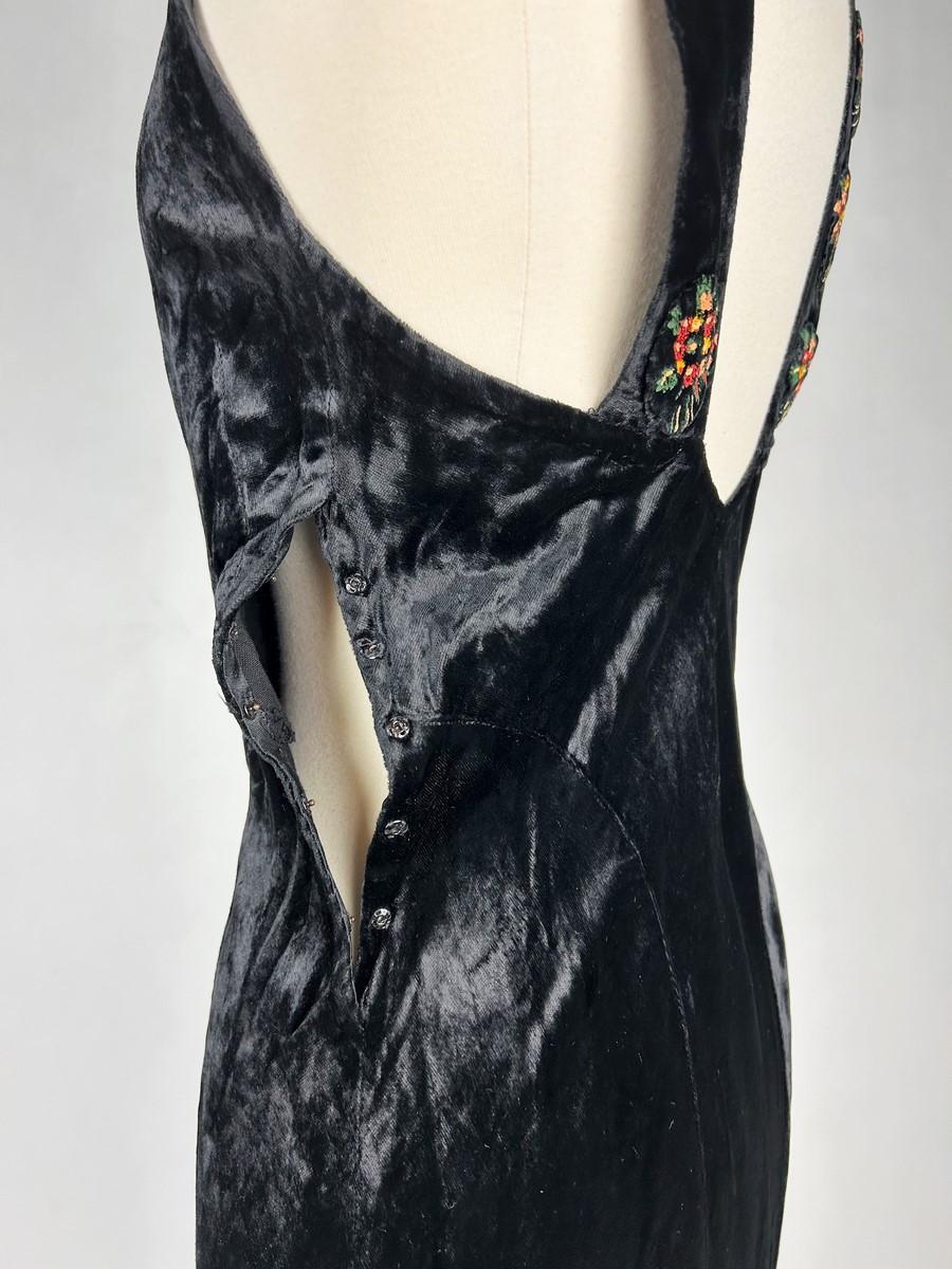 Dress and bolero in painted silk black velvet  - France Circa 1940 For Sale 8