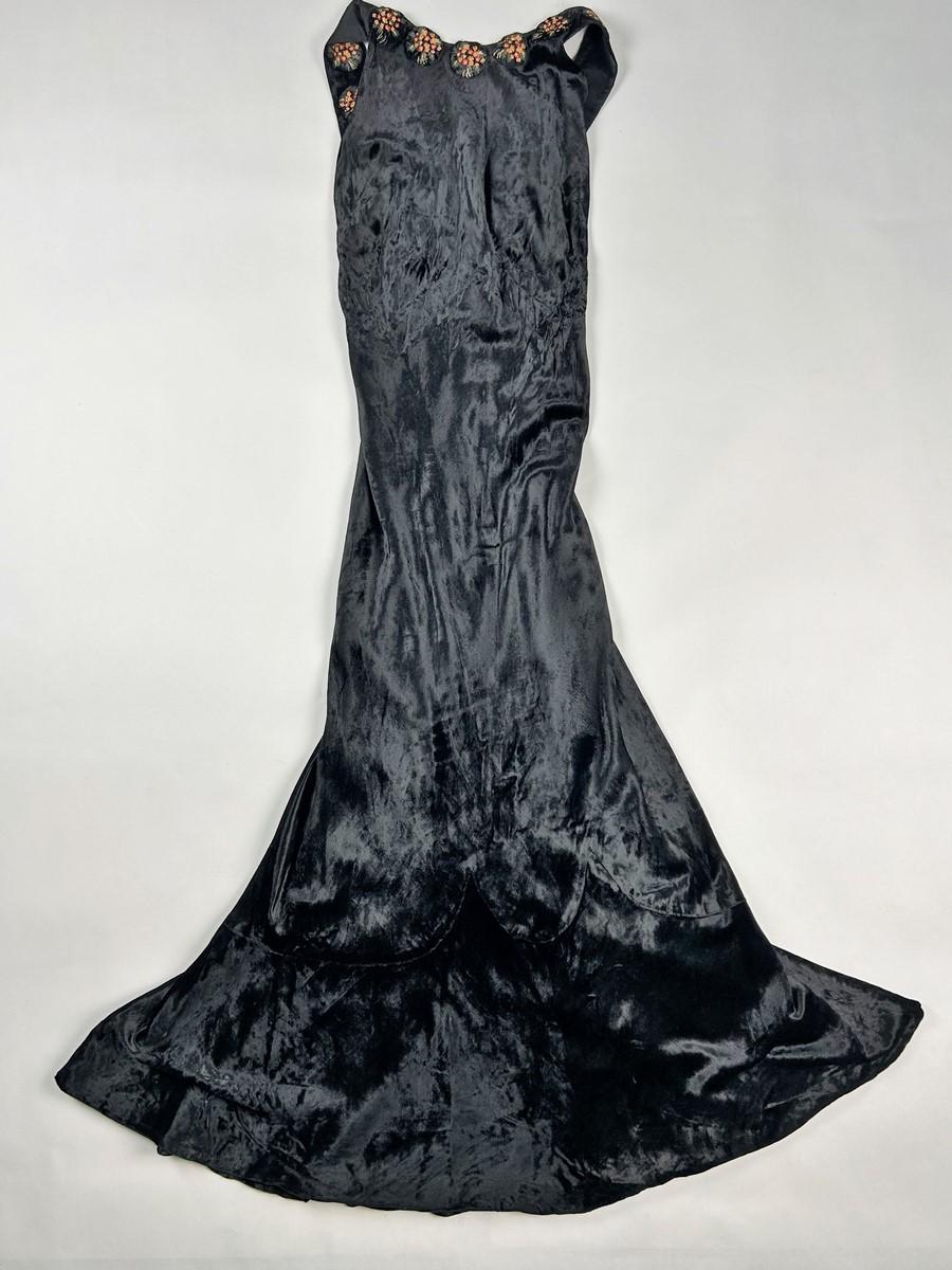 Dress and bolero in painted silk black velvet  - France Circa 1940 For Sale 9