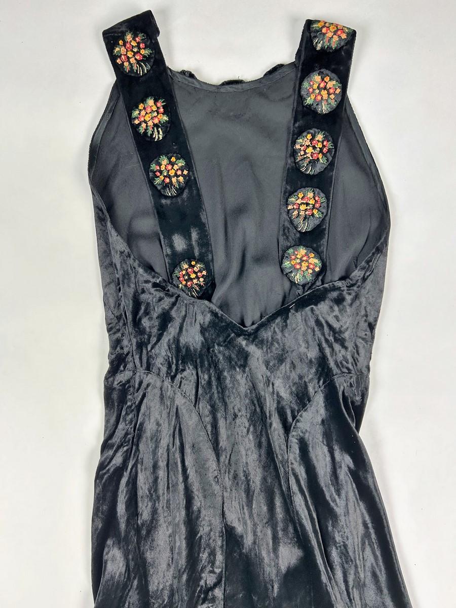 Dress and bolero in painted silk black velvet  - France Circa 1940 For Sale 10