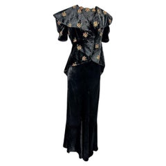 Dress and bolero in painted silk black velvet  - France Circa 1940