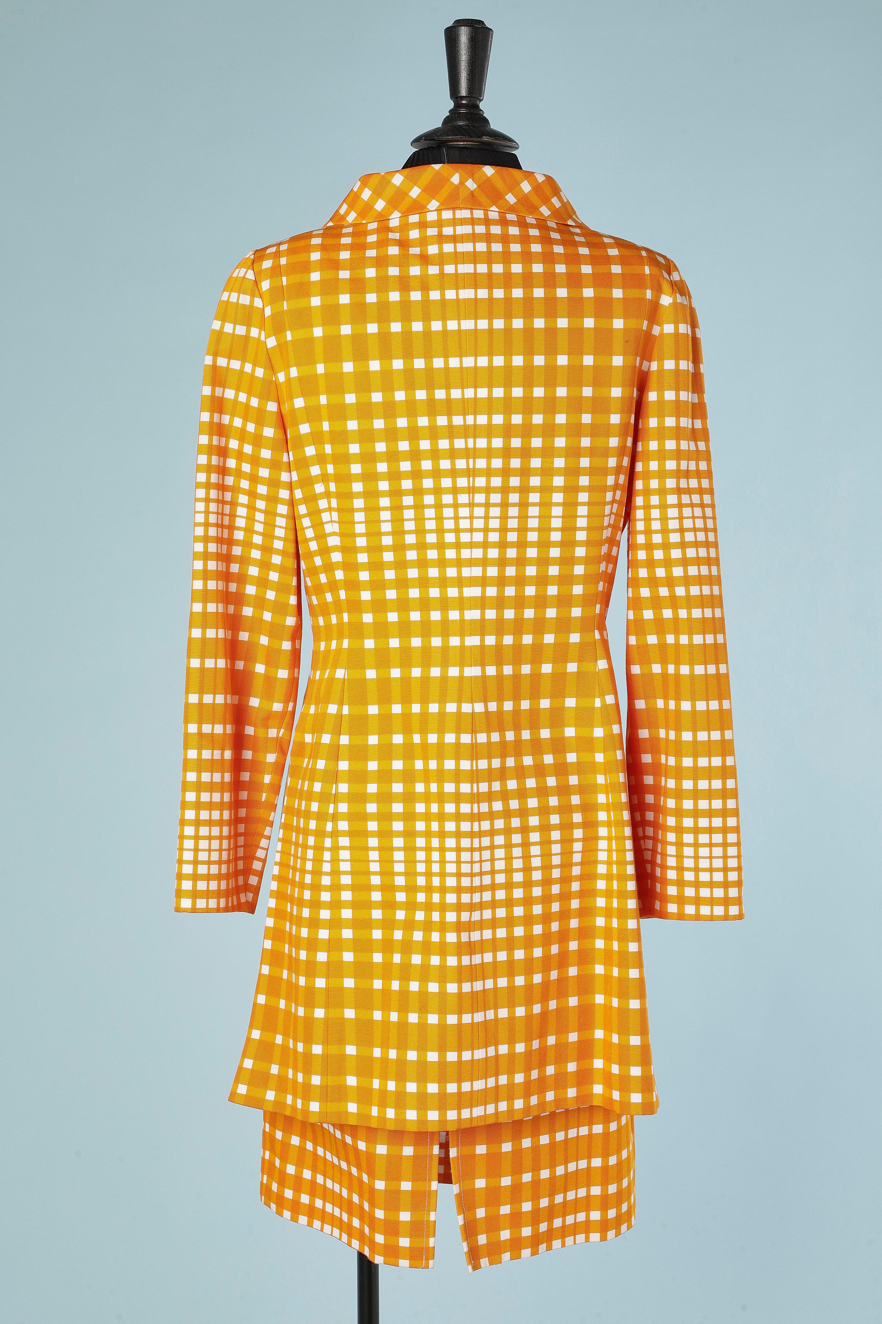 Dress and coat ensemble in white and orange check Nina Ricci Edition Boutique  In Excellent Condition For Sale In Saint-Ouen-Sur-Seine, FR